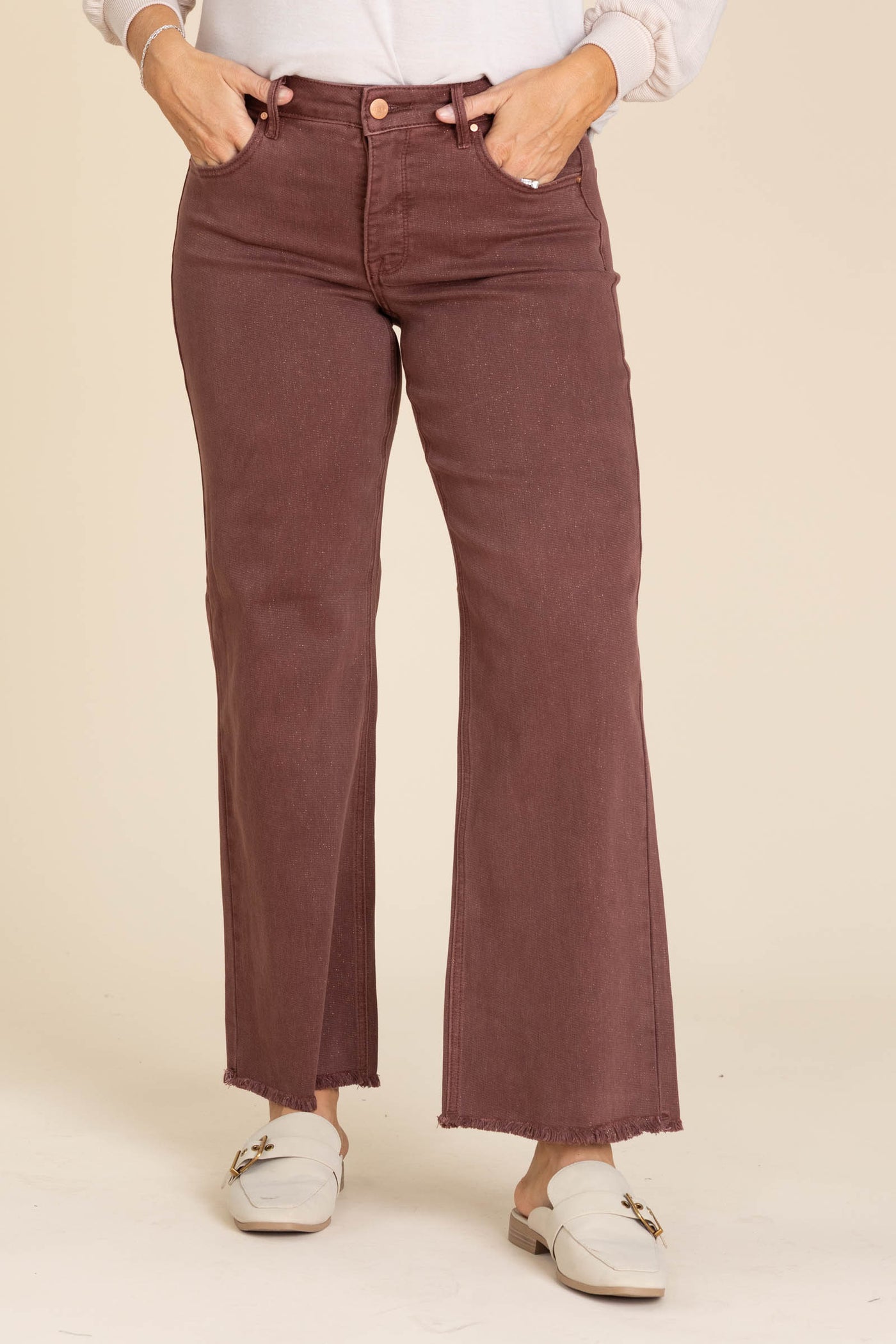 Risen Chestnut Mid Rise Ankle Wide Pants
