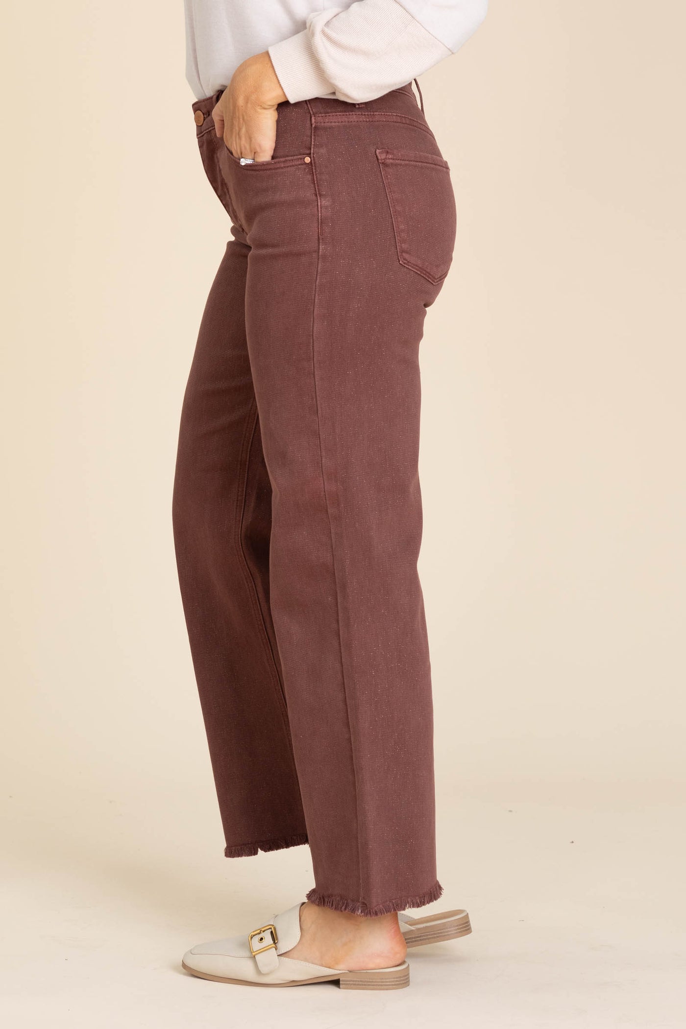 Risen Chestnut Mid Rise Ankle Wide Pants