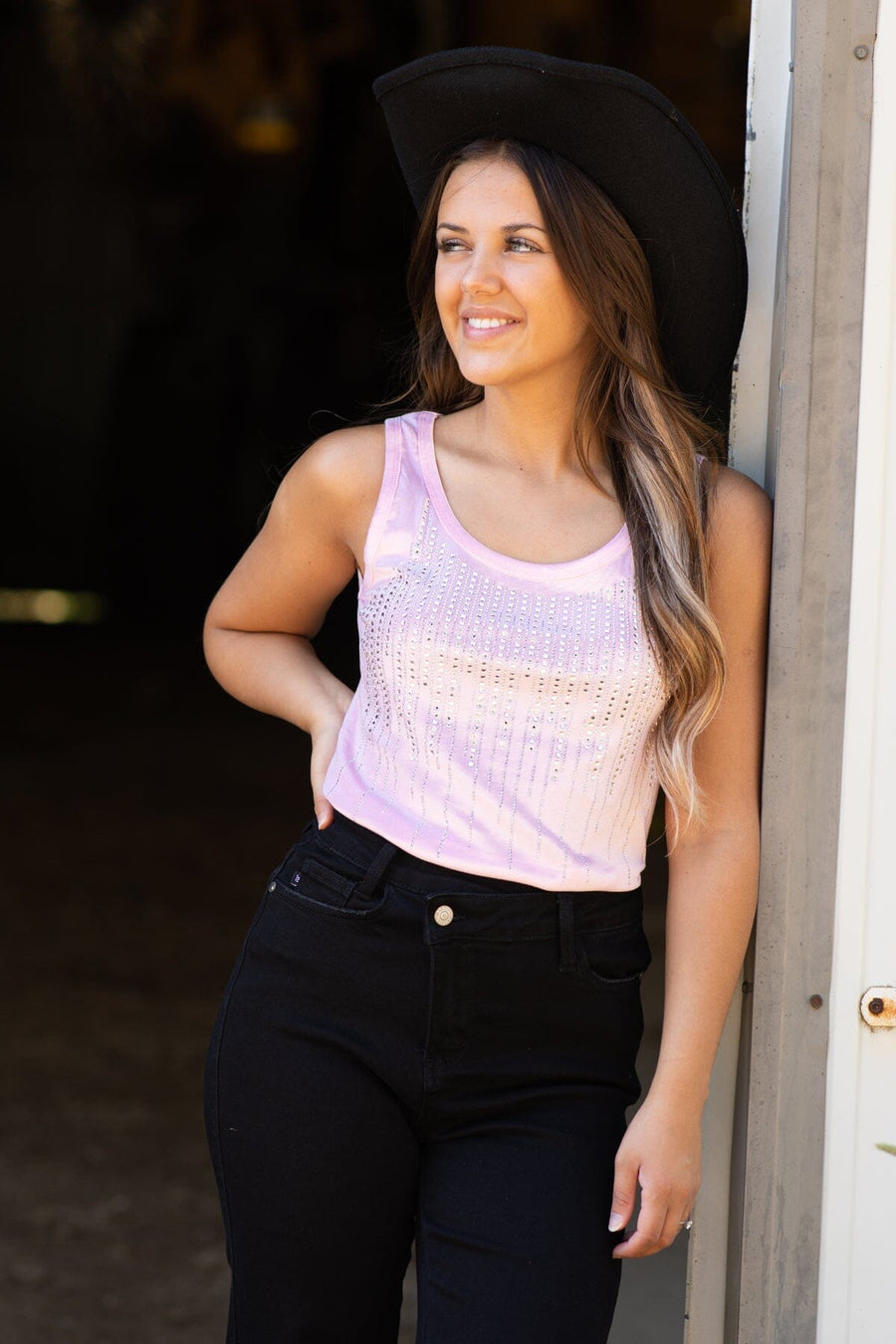 Baby Pink Tank With Rhinestone Detail - Filly Flair