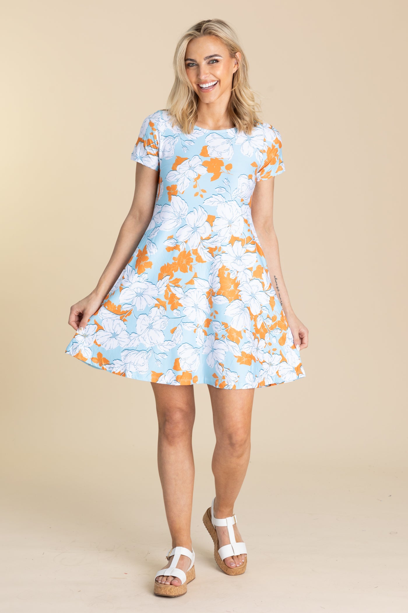 Baby Blue And White Floral Pocket Dress Baby Blue And White Floral Pocket Dress