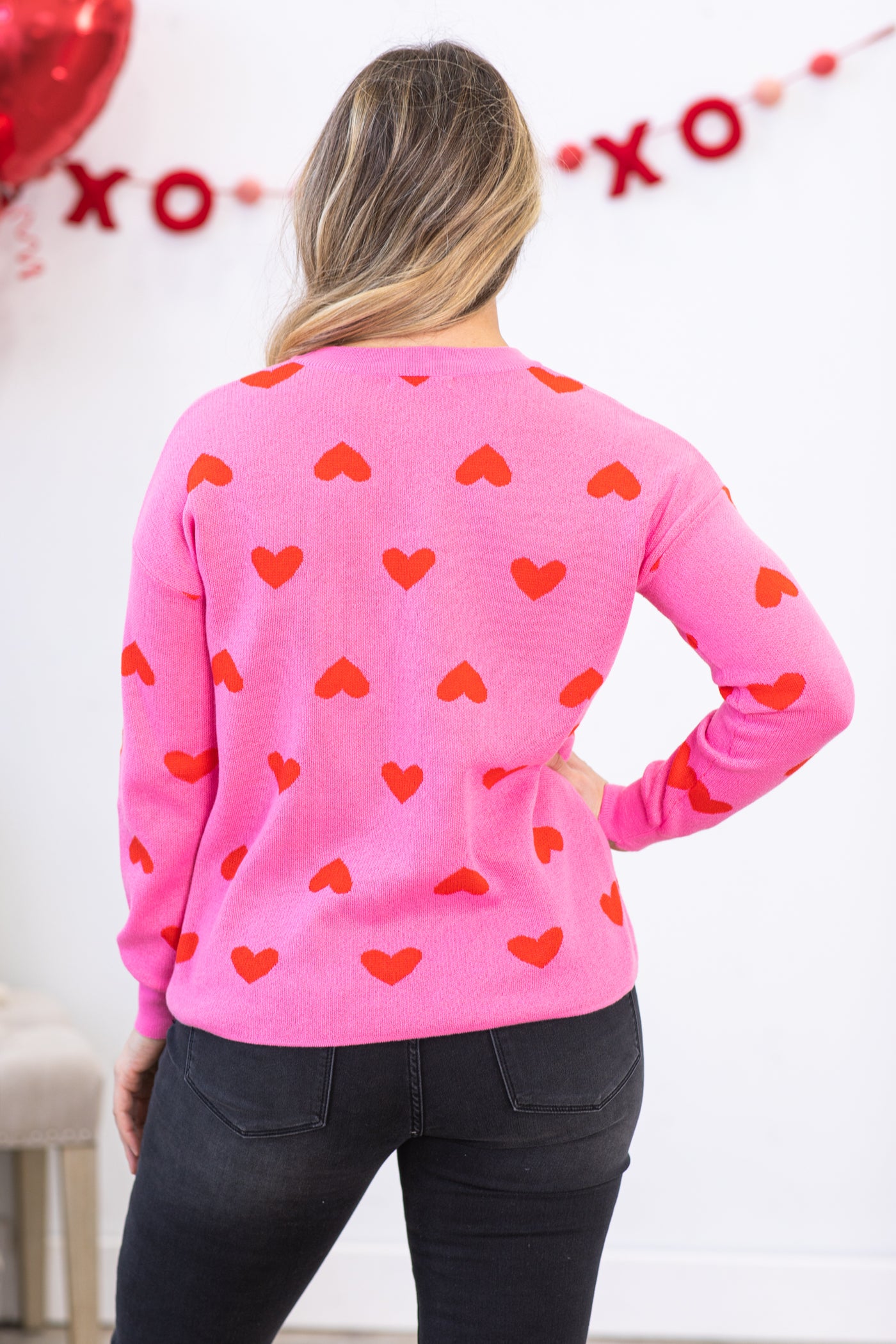 Pink and Red Heart Instarsia Sweater