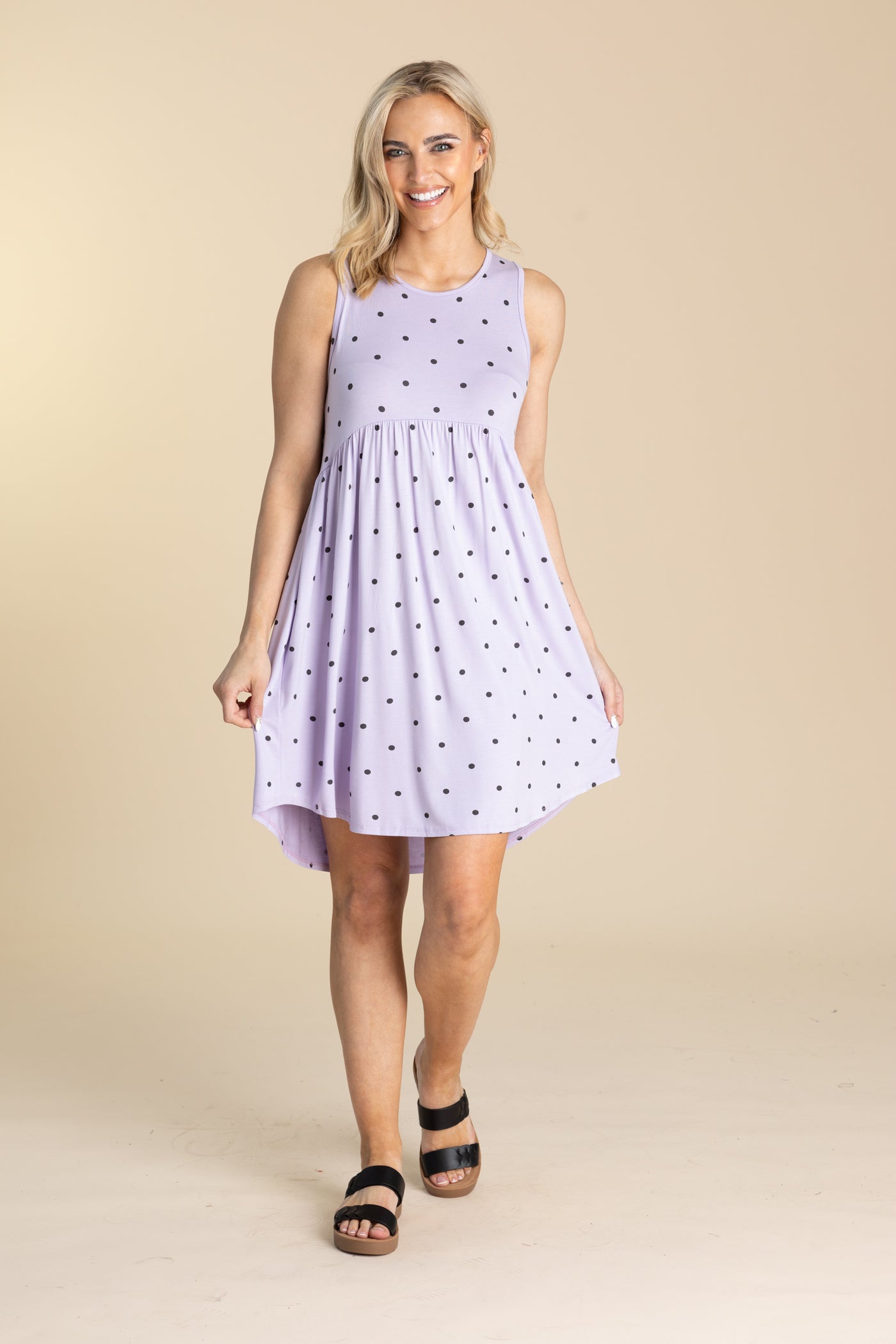 Lilac With Black Polka Dot Tank Knit Dress - S Lilac With Black Polka Dot Tank Knit Dress - S