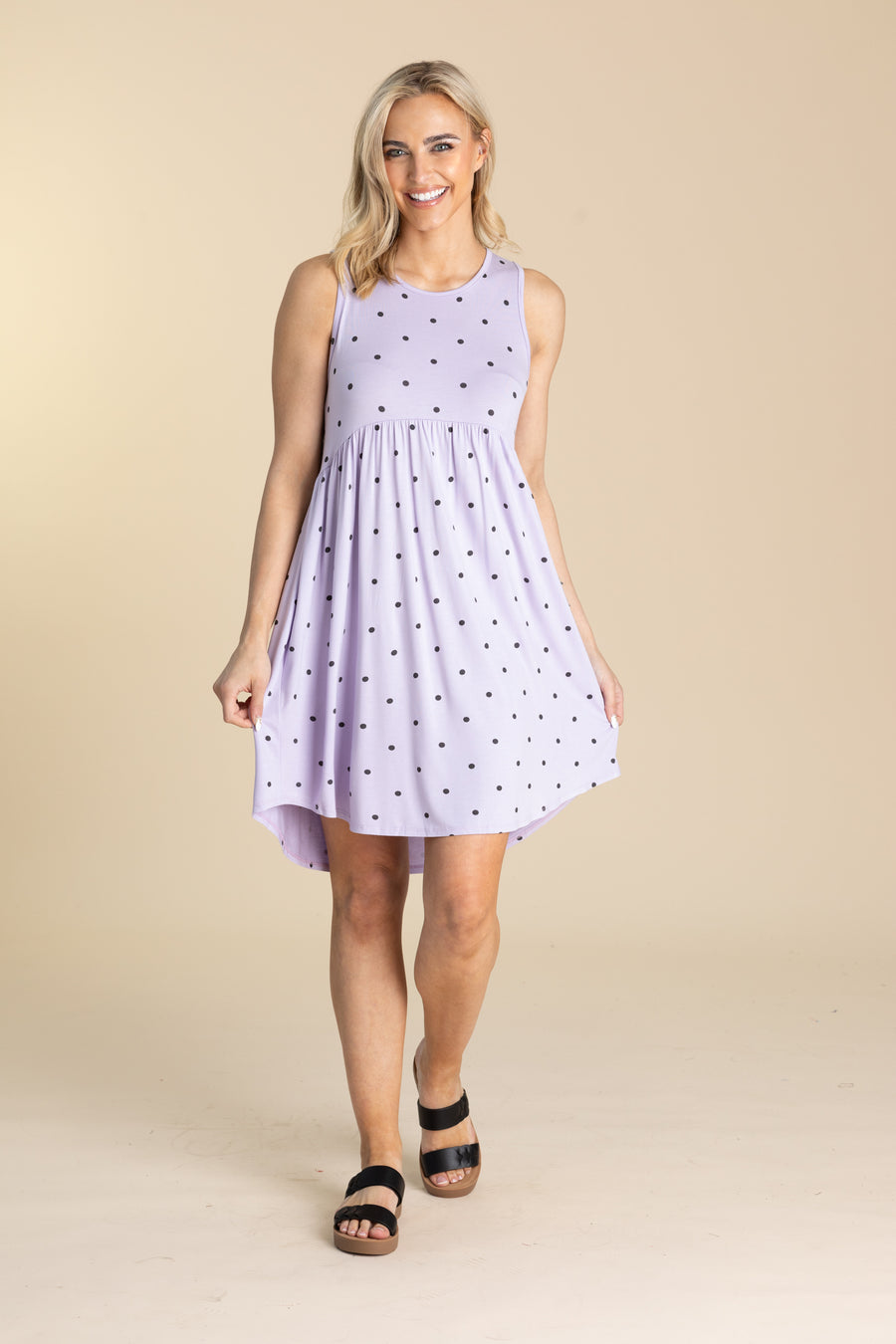 Lilac With Black Polka Dot Tank Knit Dress