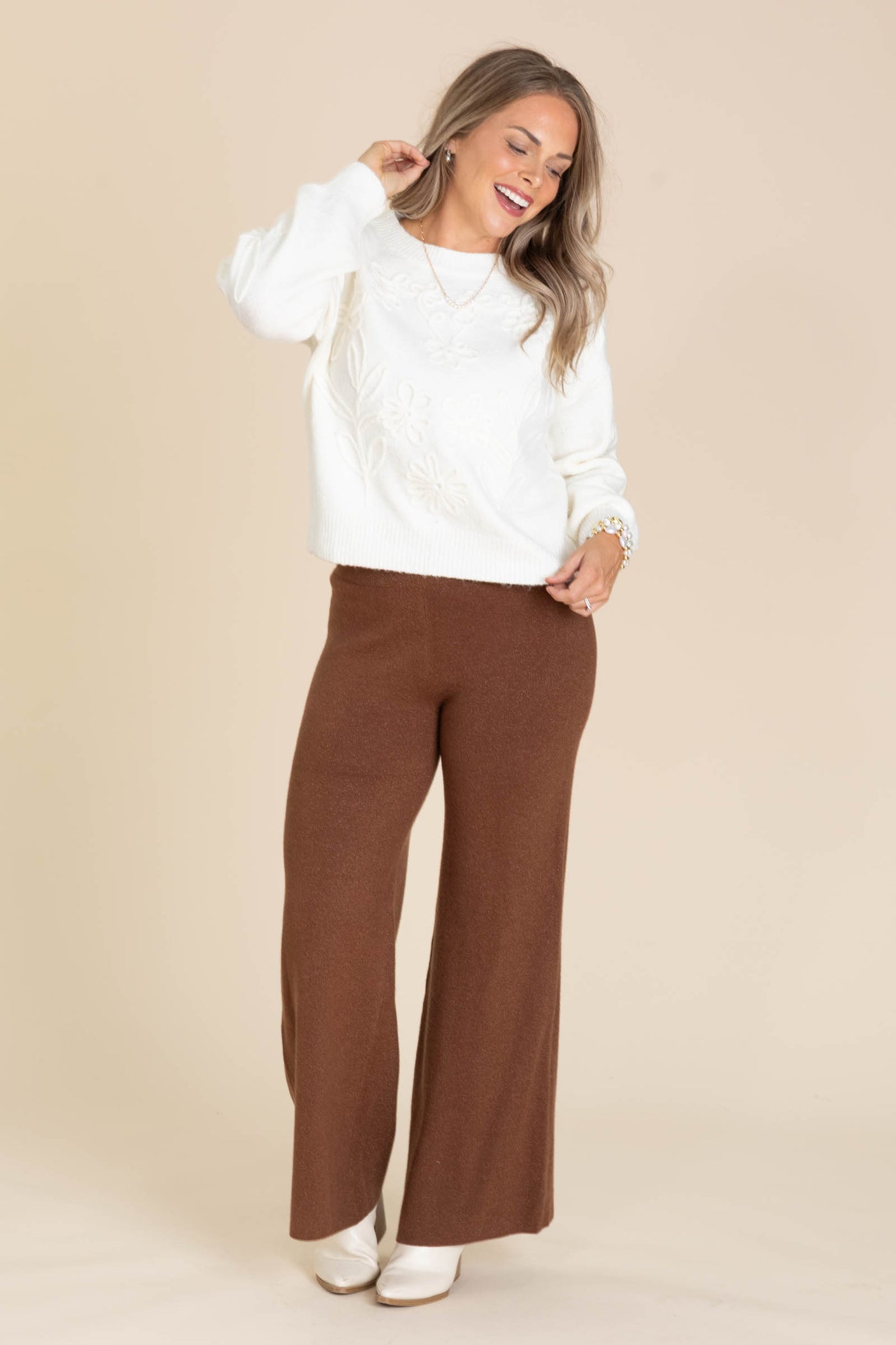 Lurex Fine Gauge Wide Leg Pants