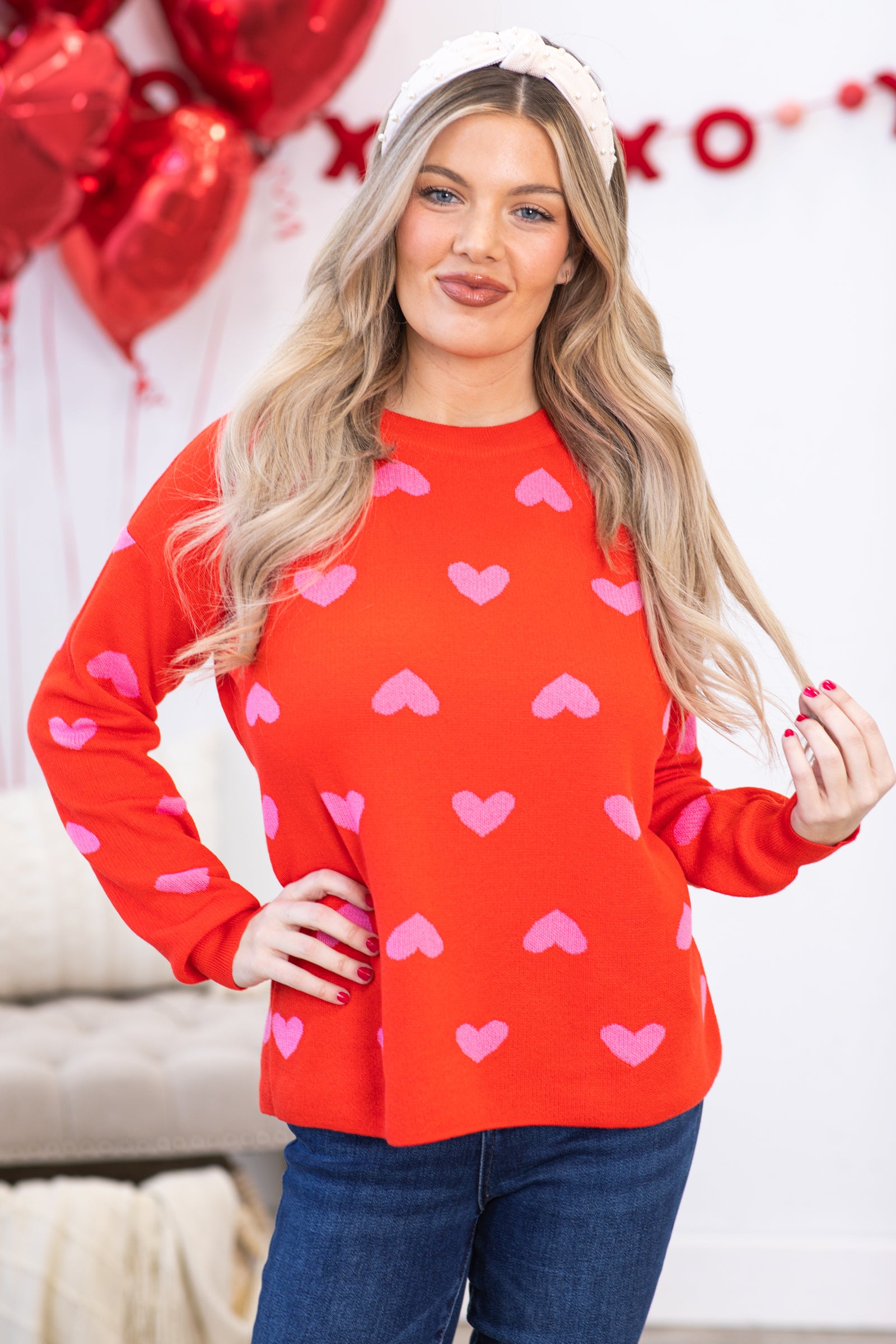 Red and Pink Heart Instarsia Sweater