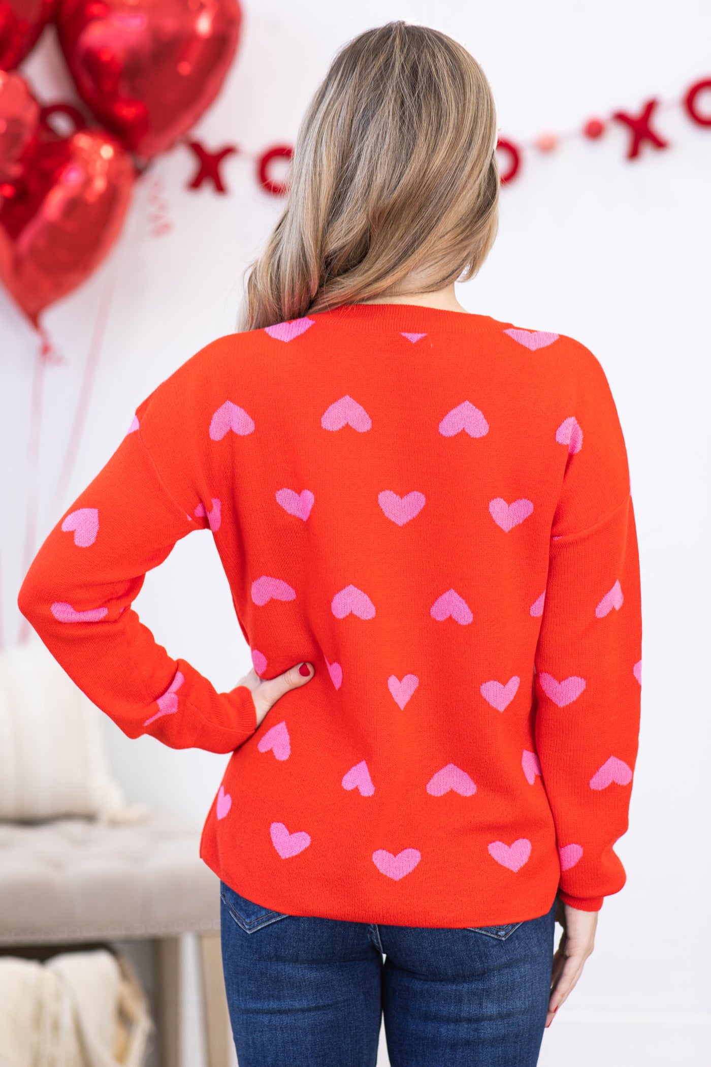 Red and Pink Heart Instarsia Sweater