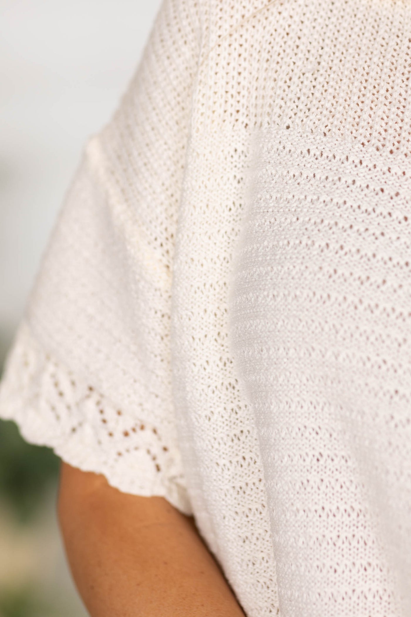 Ivory Textured Crochet Edge Knit Top