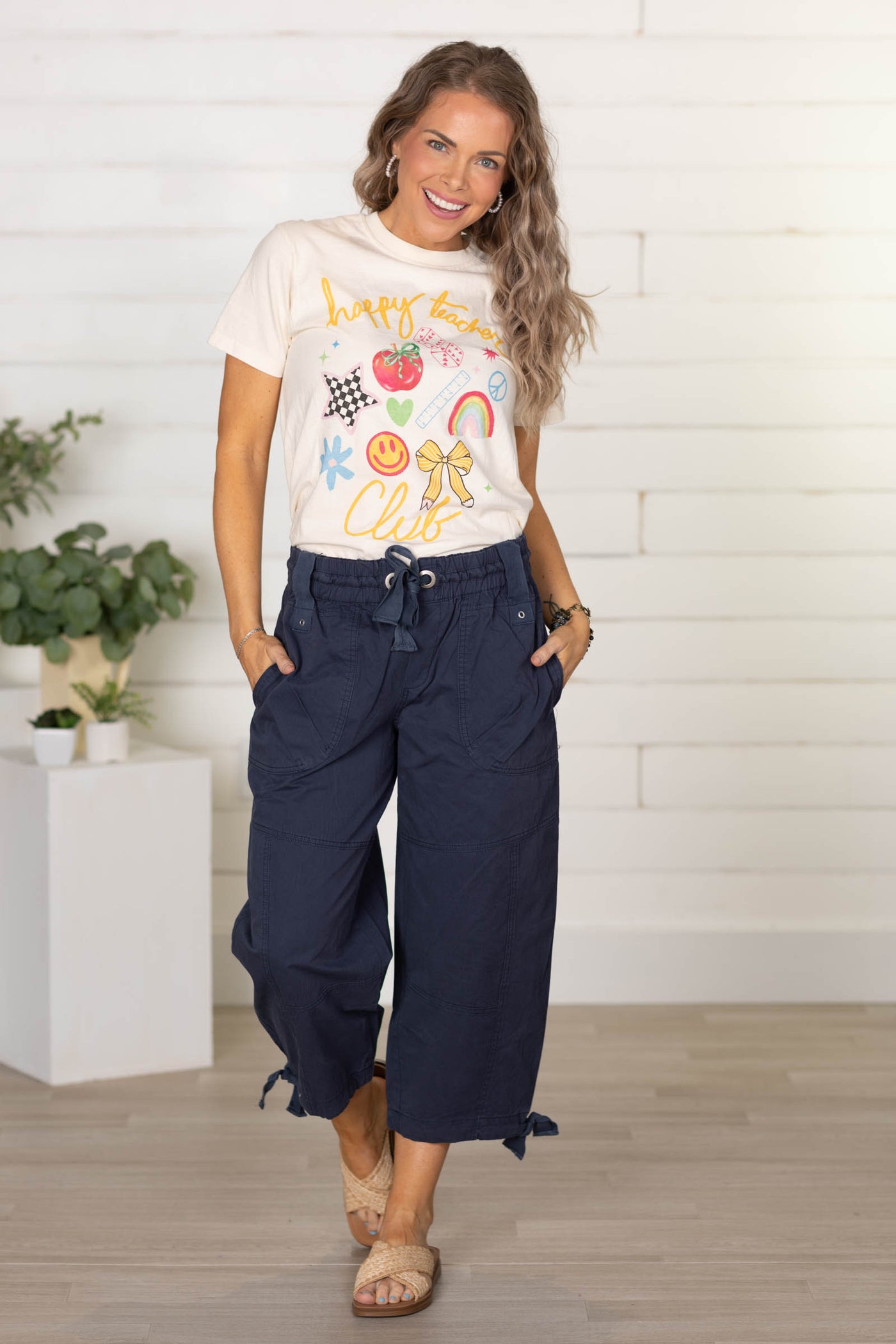 Pull On Pants With Ankle Tie Detail- 100% Cotton