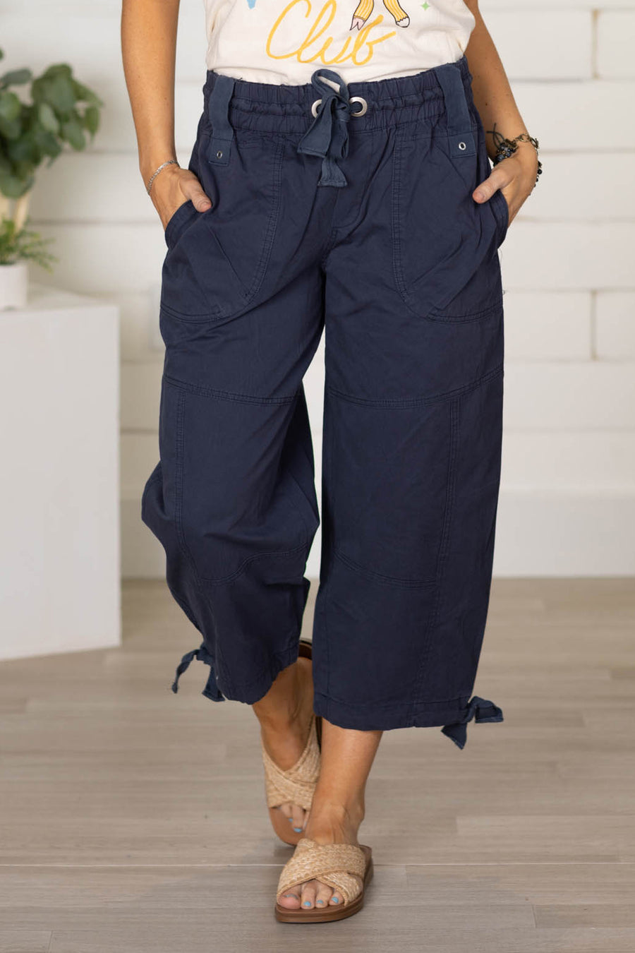 Pull On Pants With Ankle Tie Detail