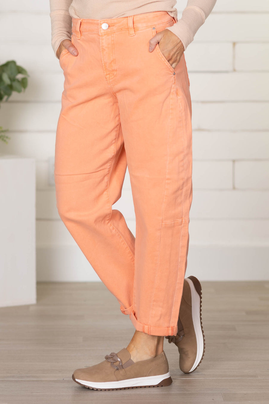 Risen Salmon High Rise Barrel Cuffed Pants