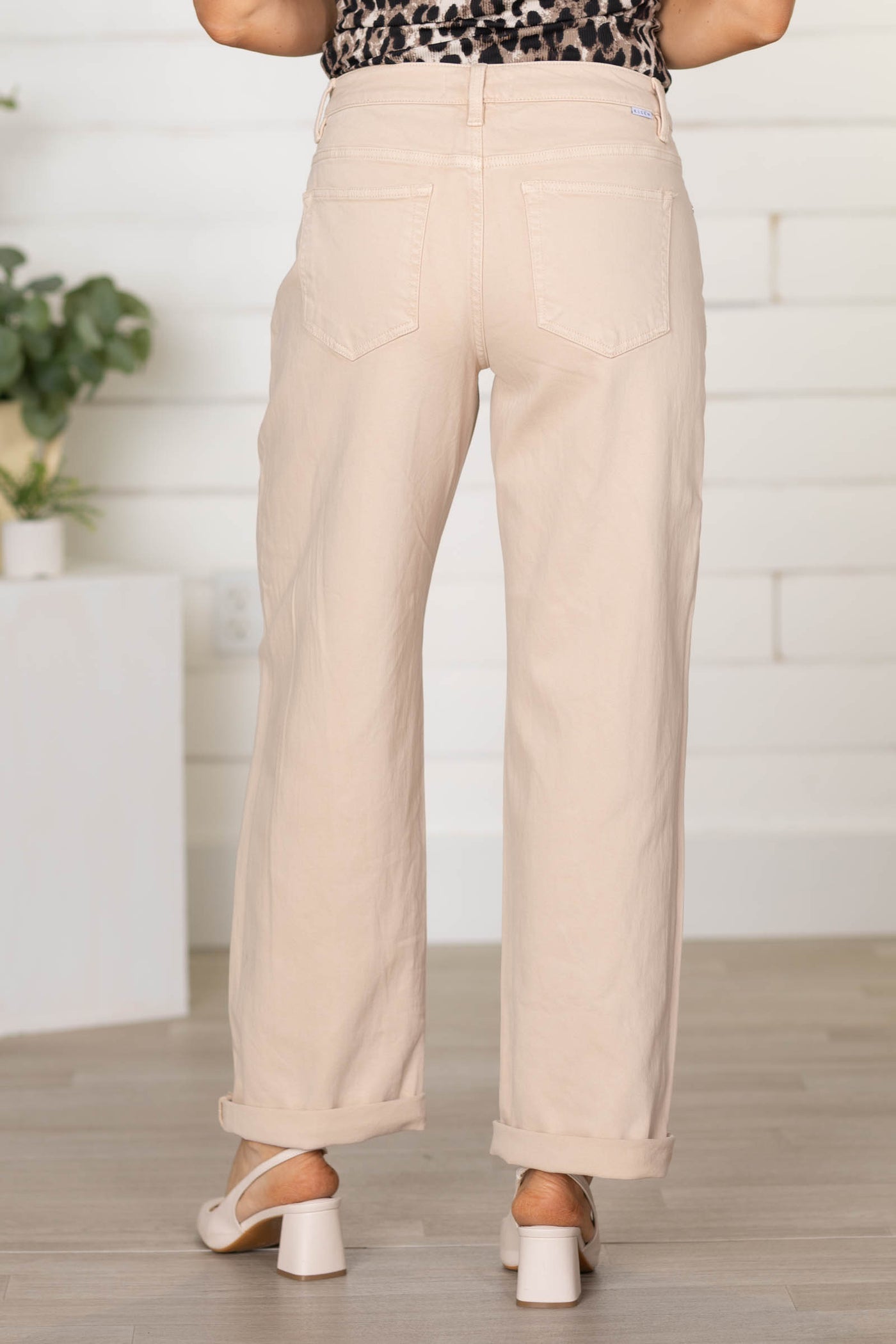 Risen Beige Tummy Control Ankle Barrel Pants