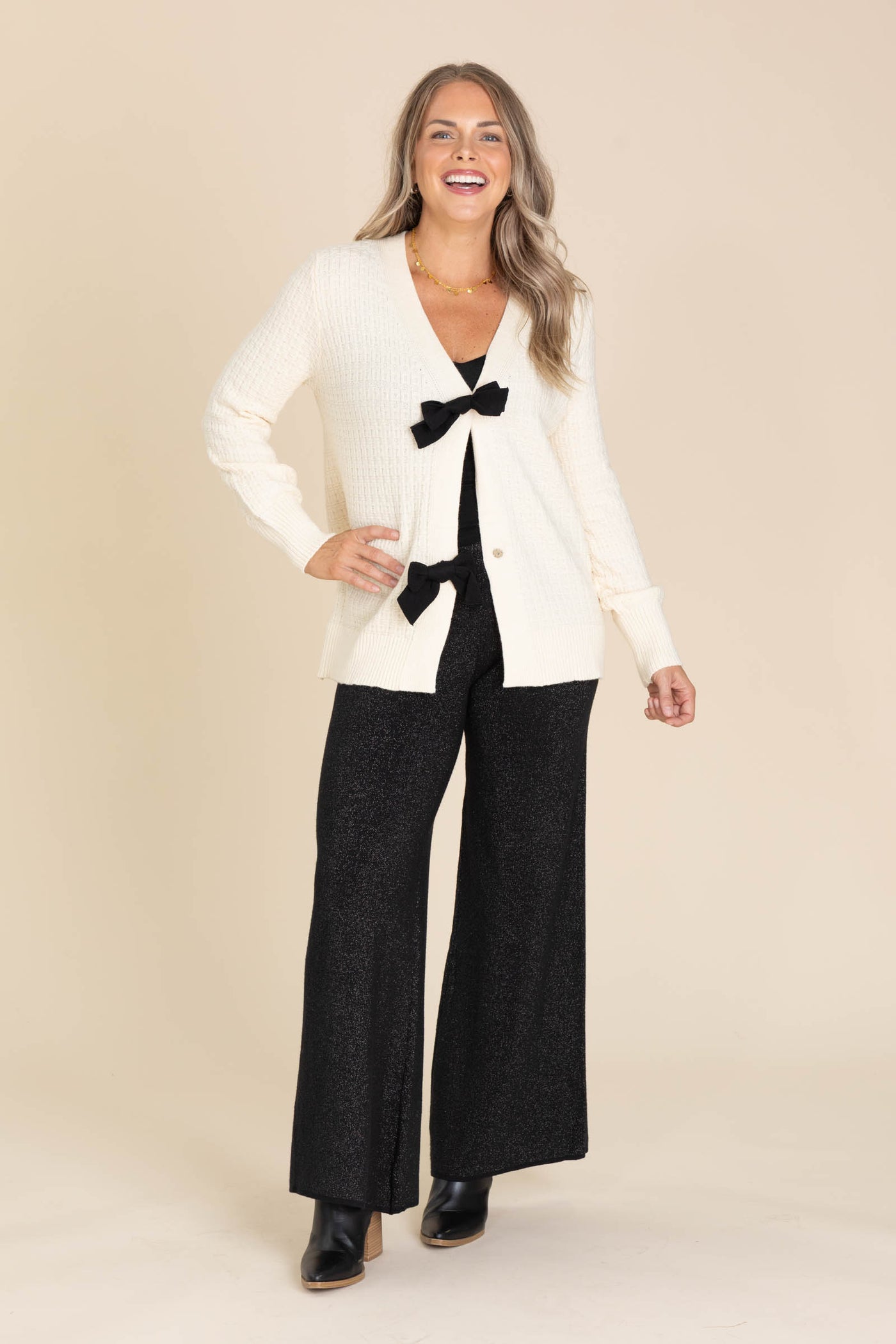 Lurex Fine Gauge Wide Leg Pants