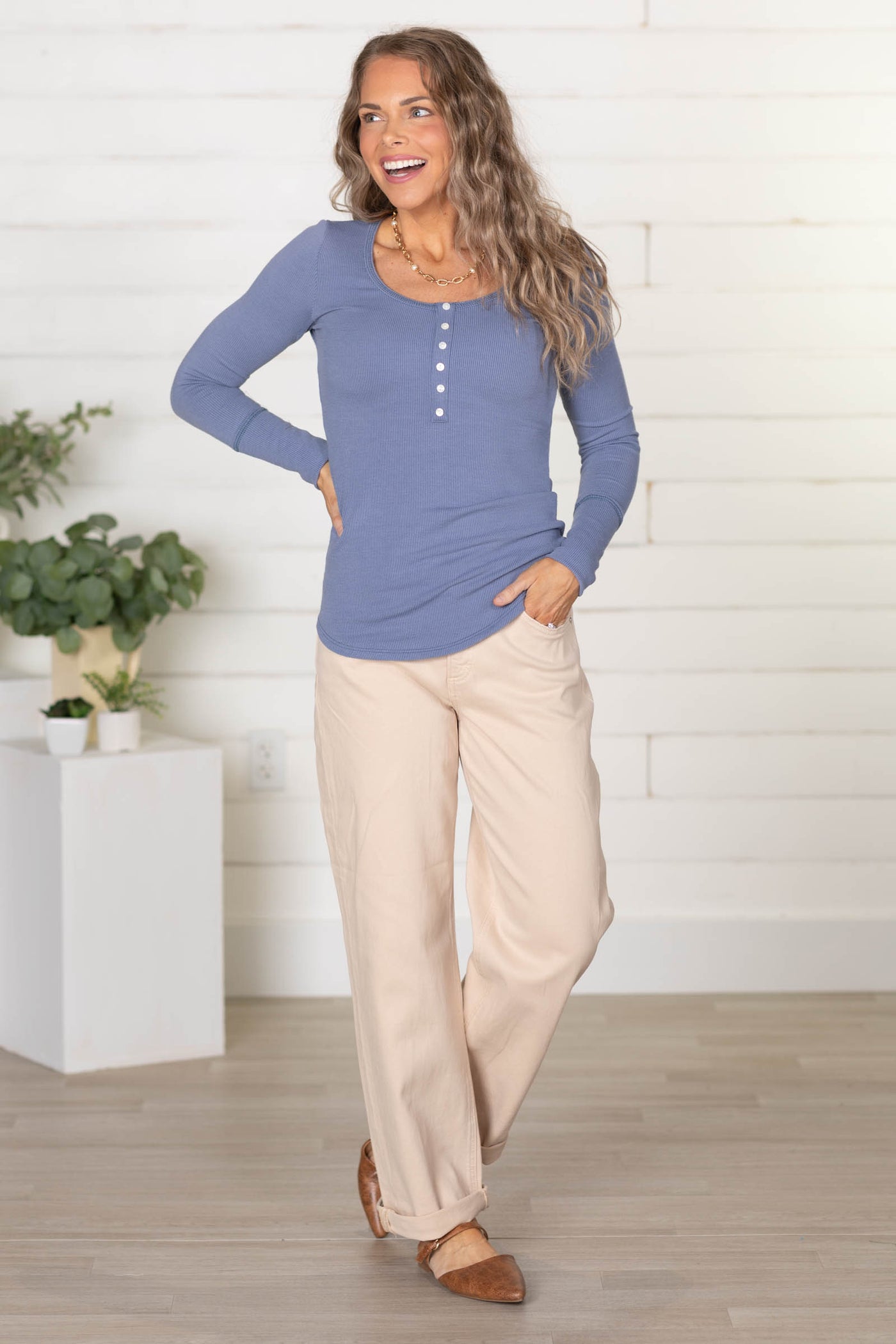 Soft Solid Ribbed Button Front Knit Top