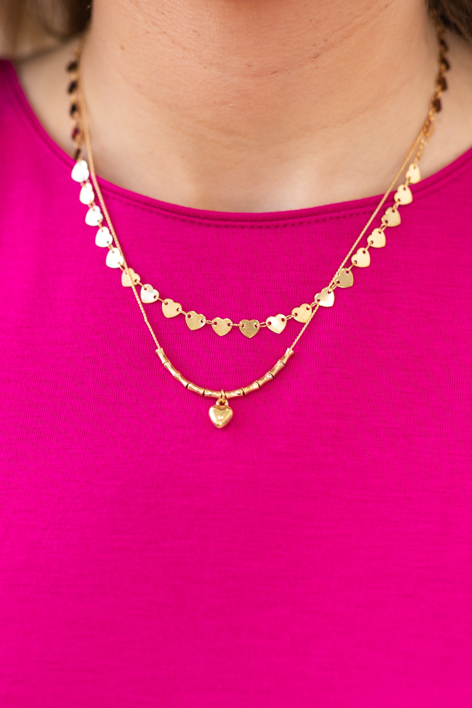 Gold Heart Link Layered Necklace