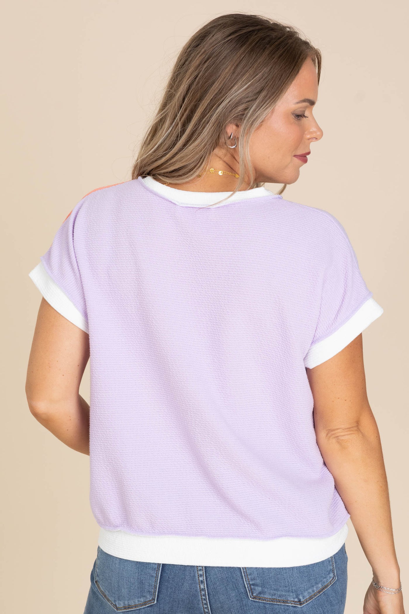 Lilac And Orange Colorblock Knit Top