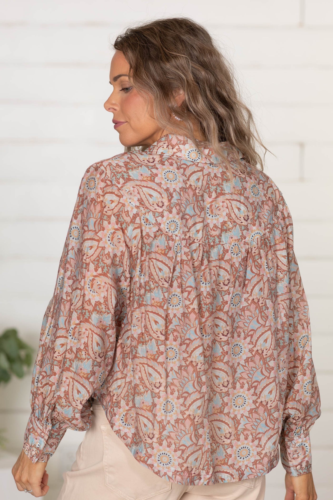 Tan Multicolor Paisley Print Woven Top
