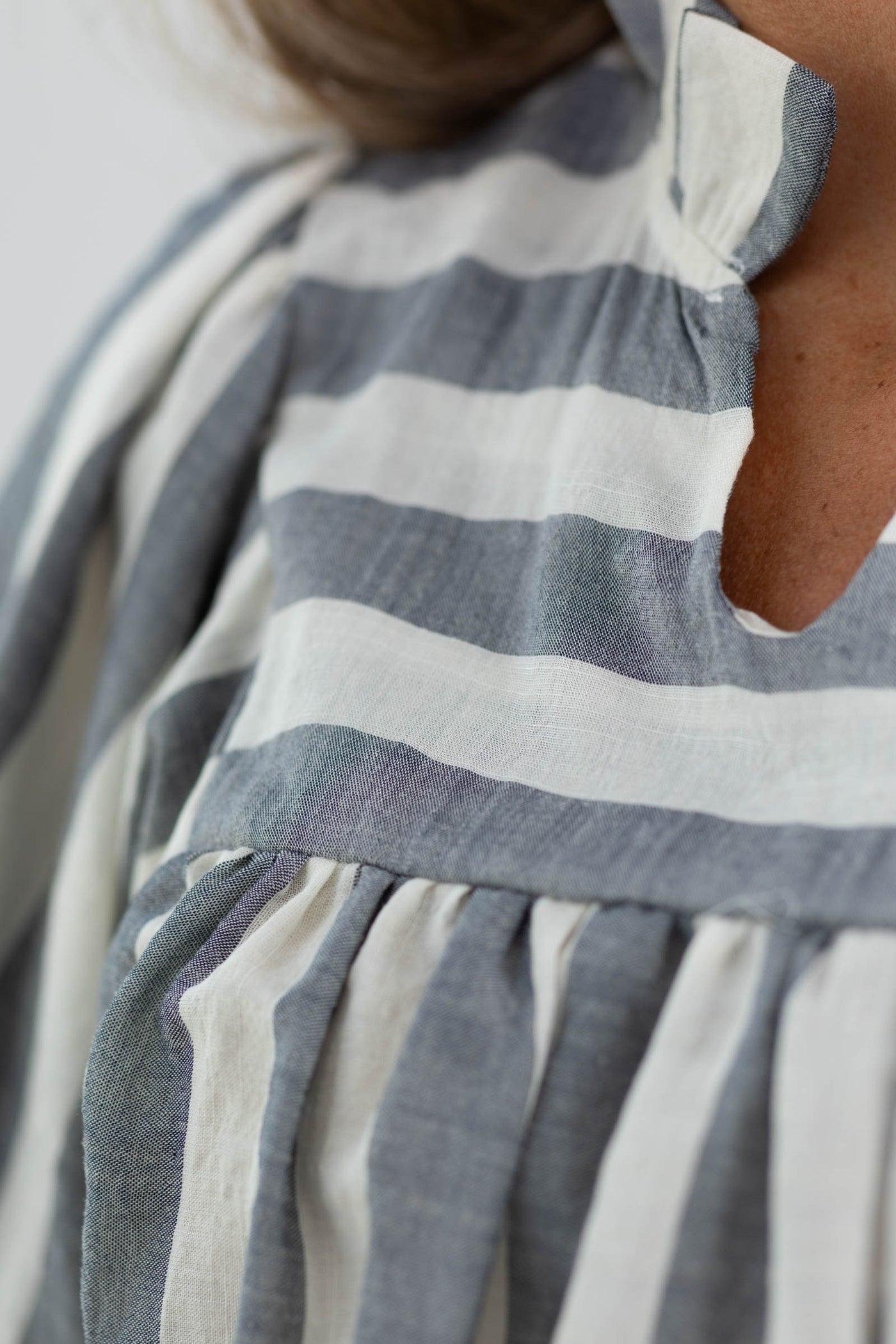 Navy Stripe Bubble Short Sleeve Woven Top