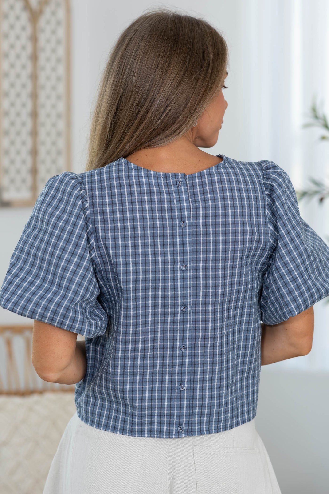 Dusty Blue Slip Neck Tie Front Blouse
