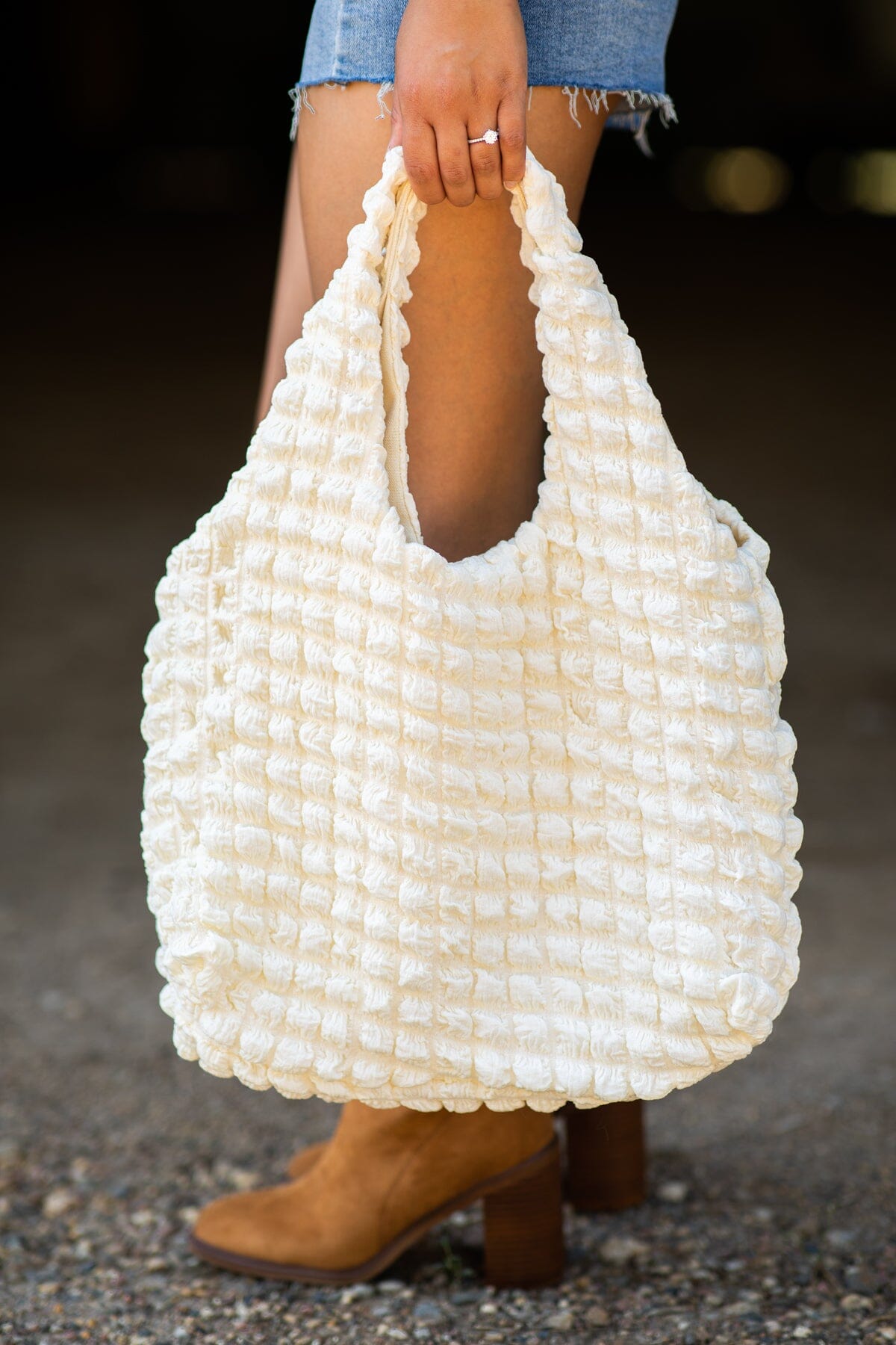 Cream Textured Shoulder Bag - Filly Flair