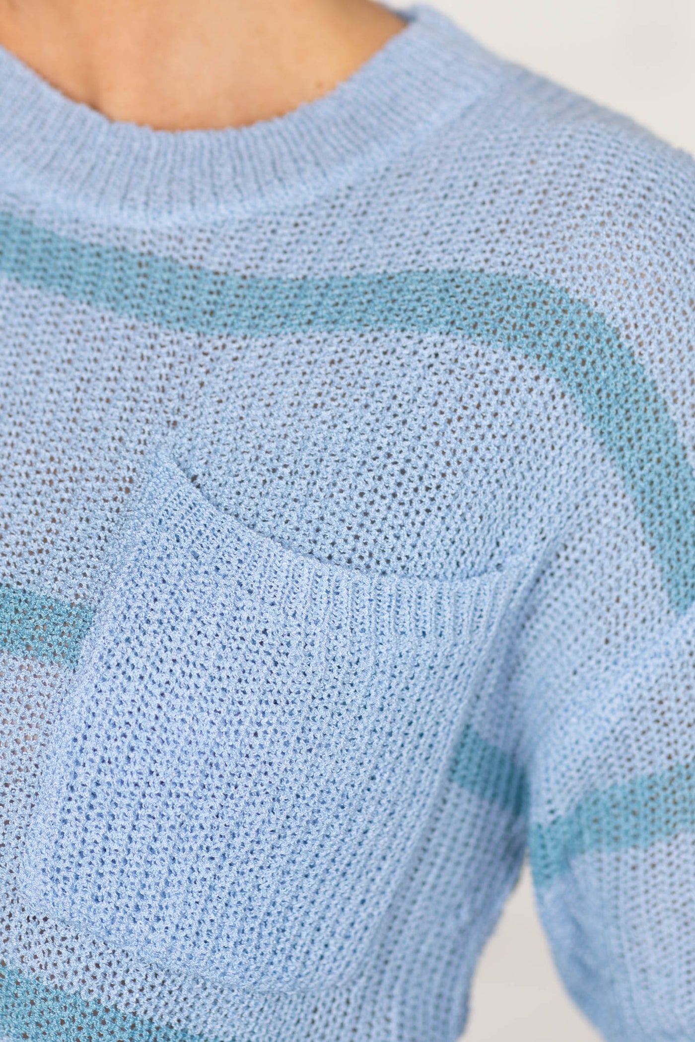 Pastel Blue With Contrast Stripe Knit Sweater Top