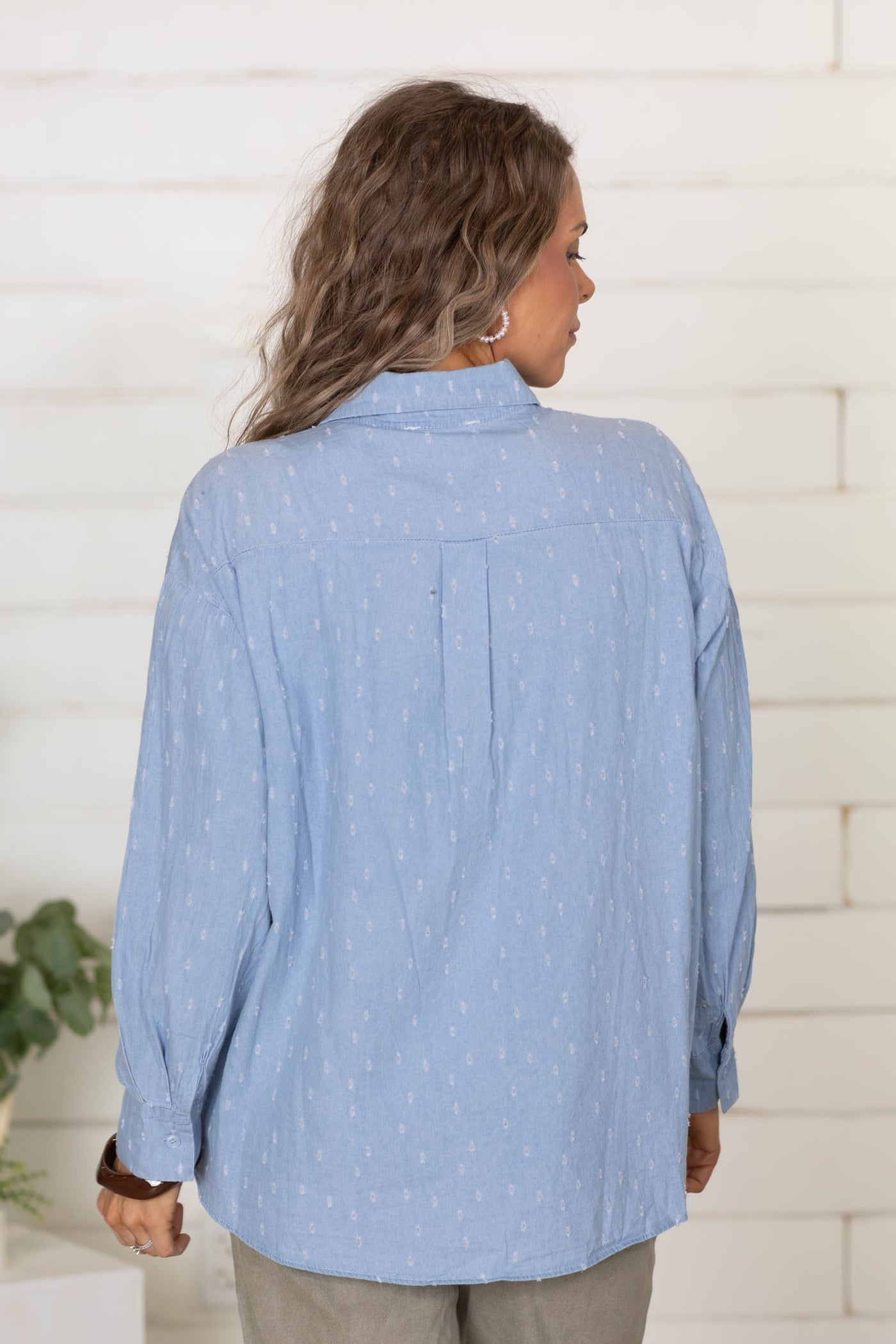 Light Denim Contrast Panel Button Up Shirt