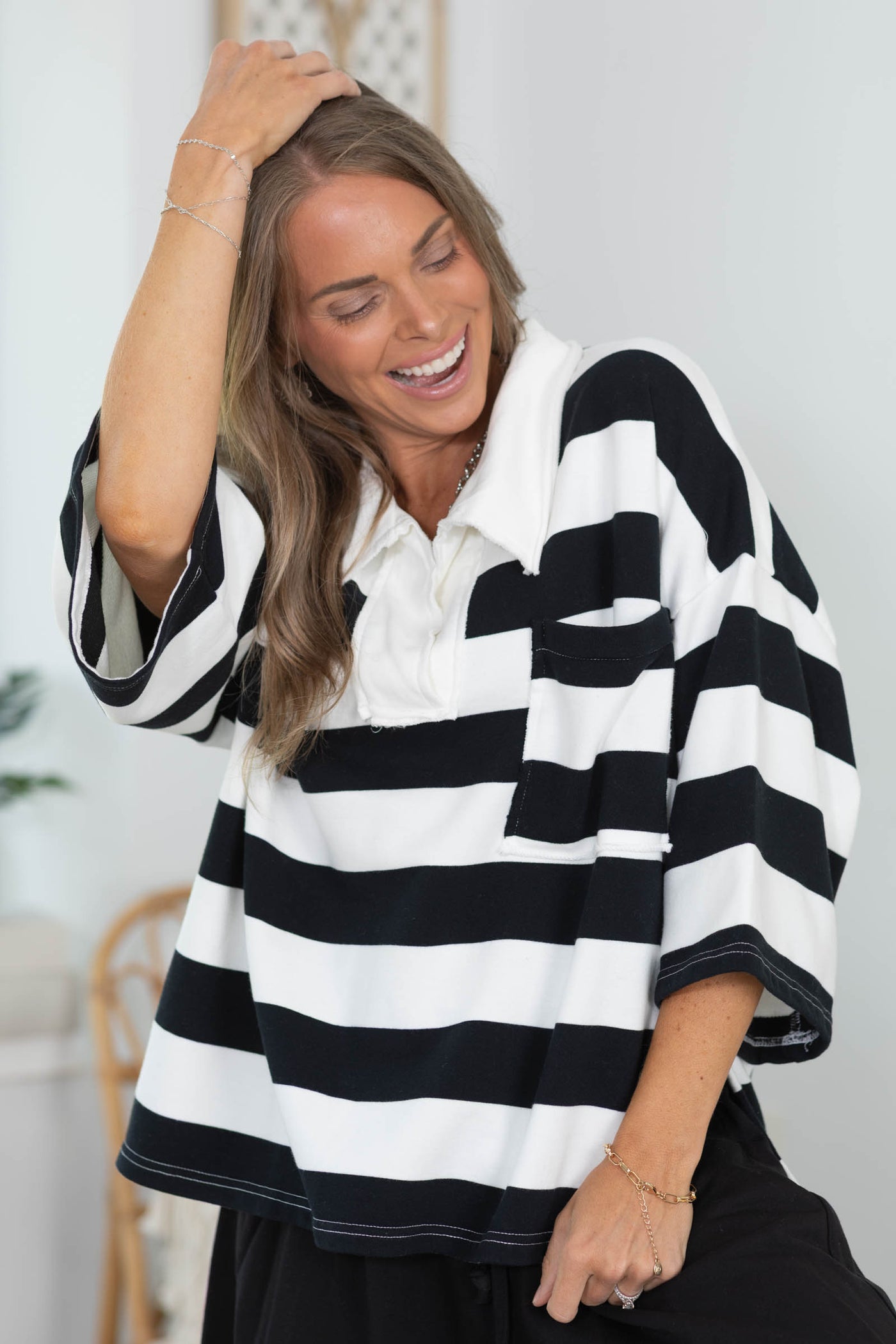 Cotierra Oversized Short Sleeve Collared Top