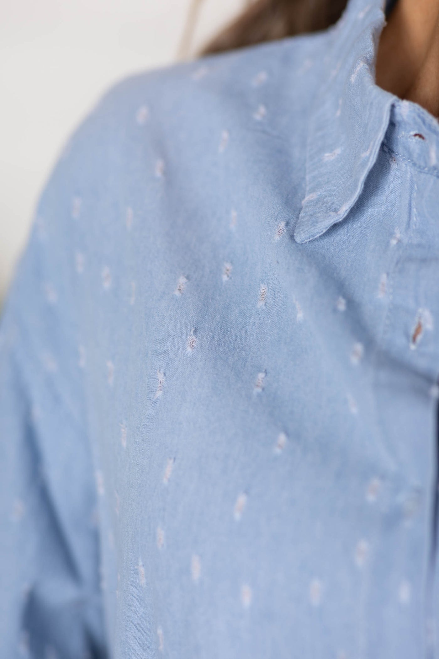 Light Denim Contrast Panel Button Up Shirt