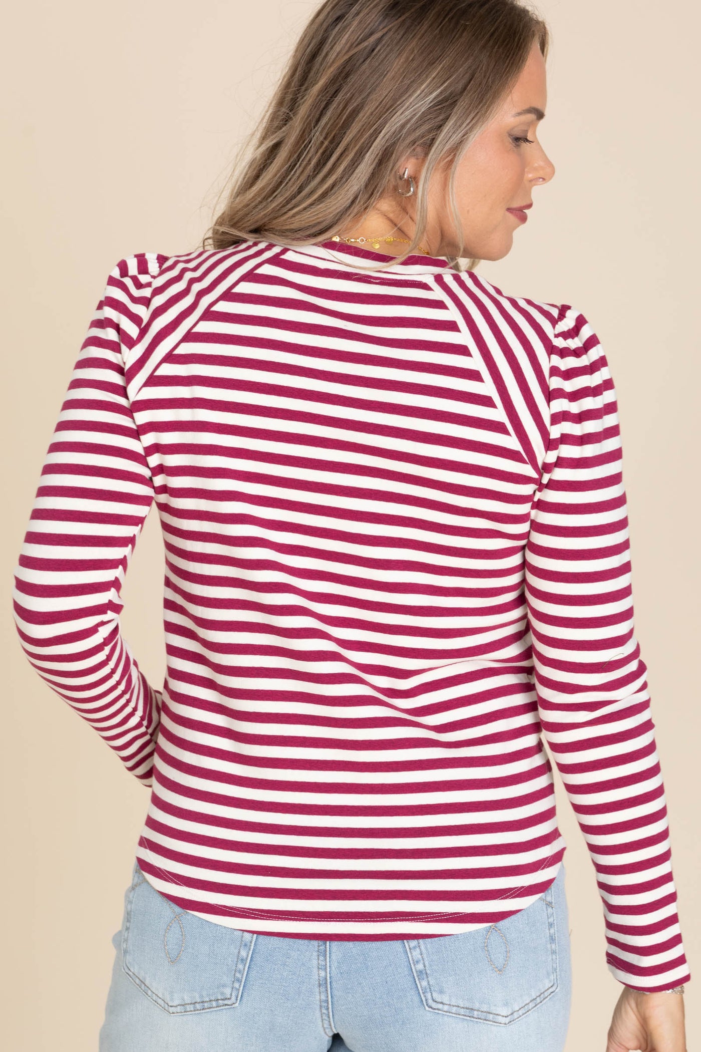 Magenta Striped Knit Crewneck Top