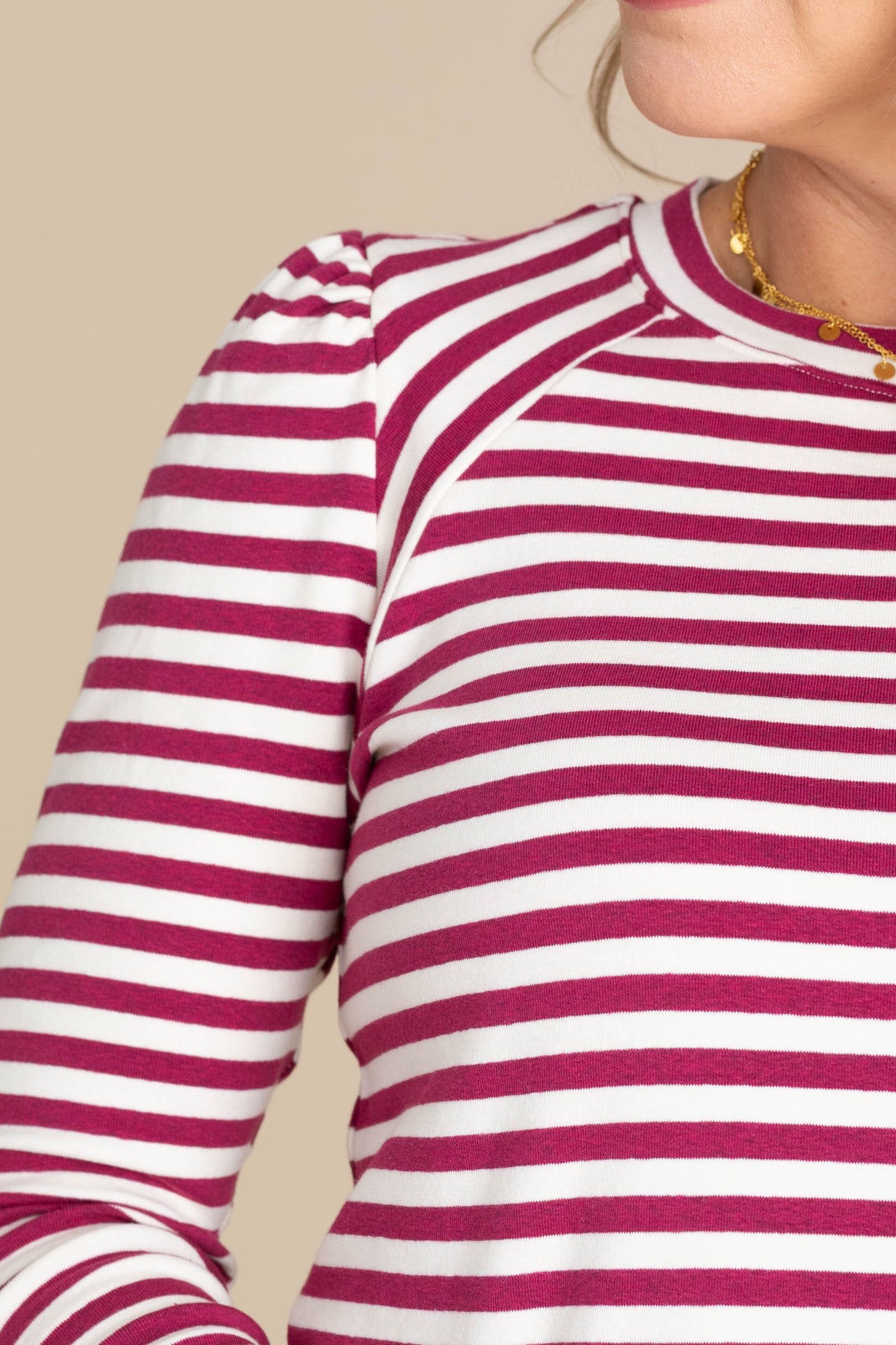 Magenta Striped Knit Crewneck Top