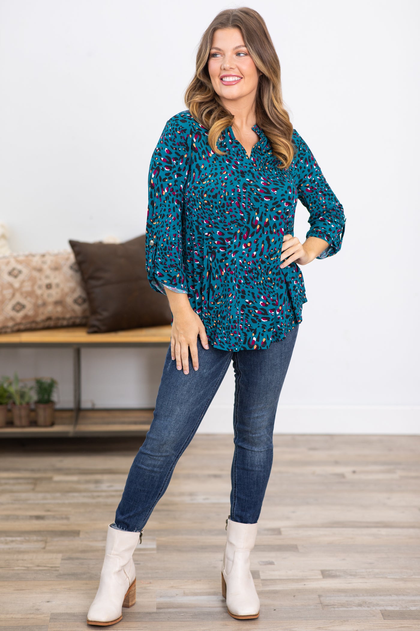 Teal and Berry Animal Print Top