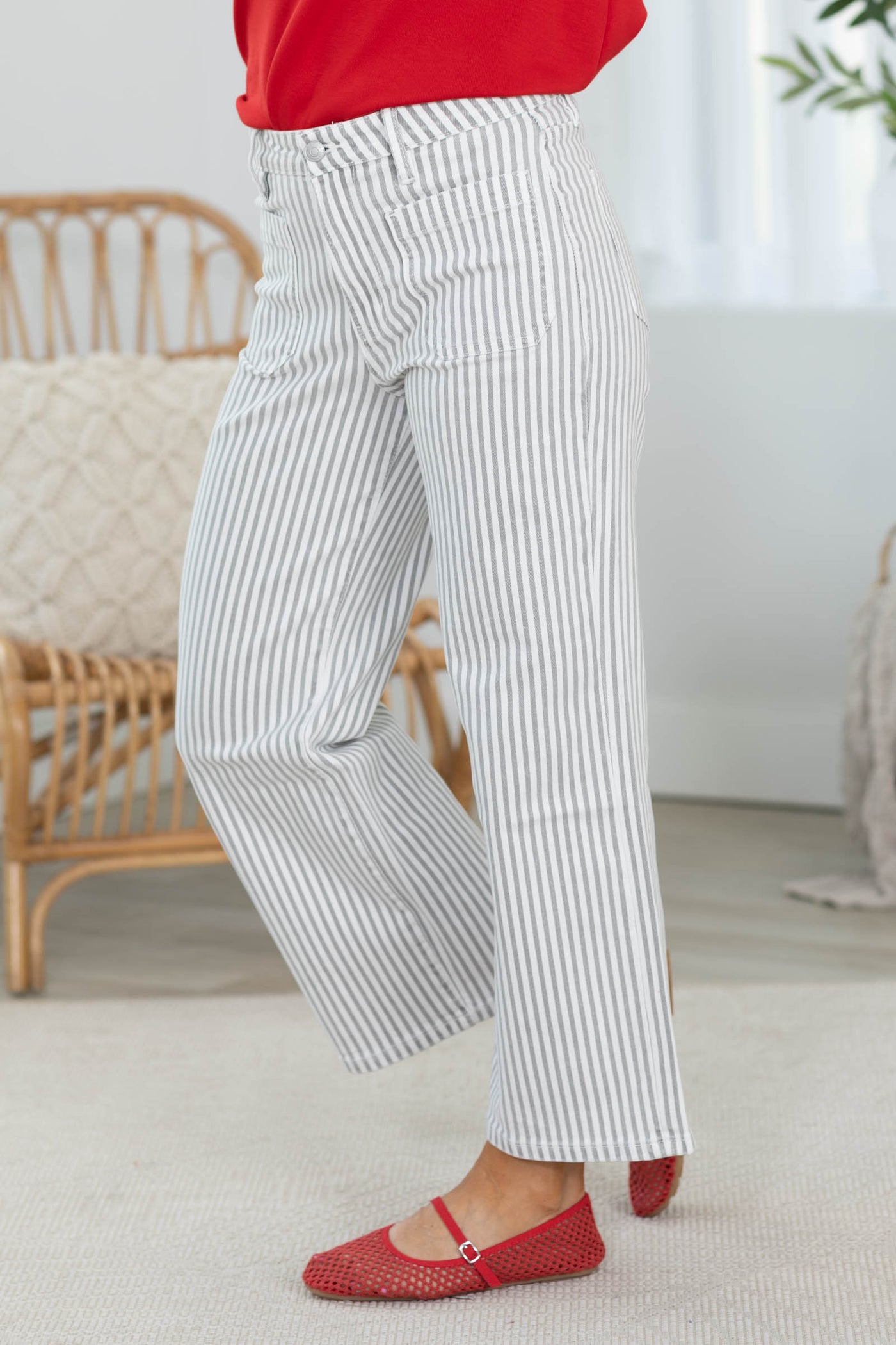 Mica Grey High Rise Leg Cropped Stripe Pants