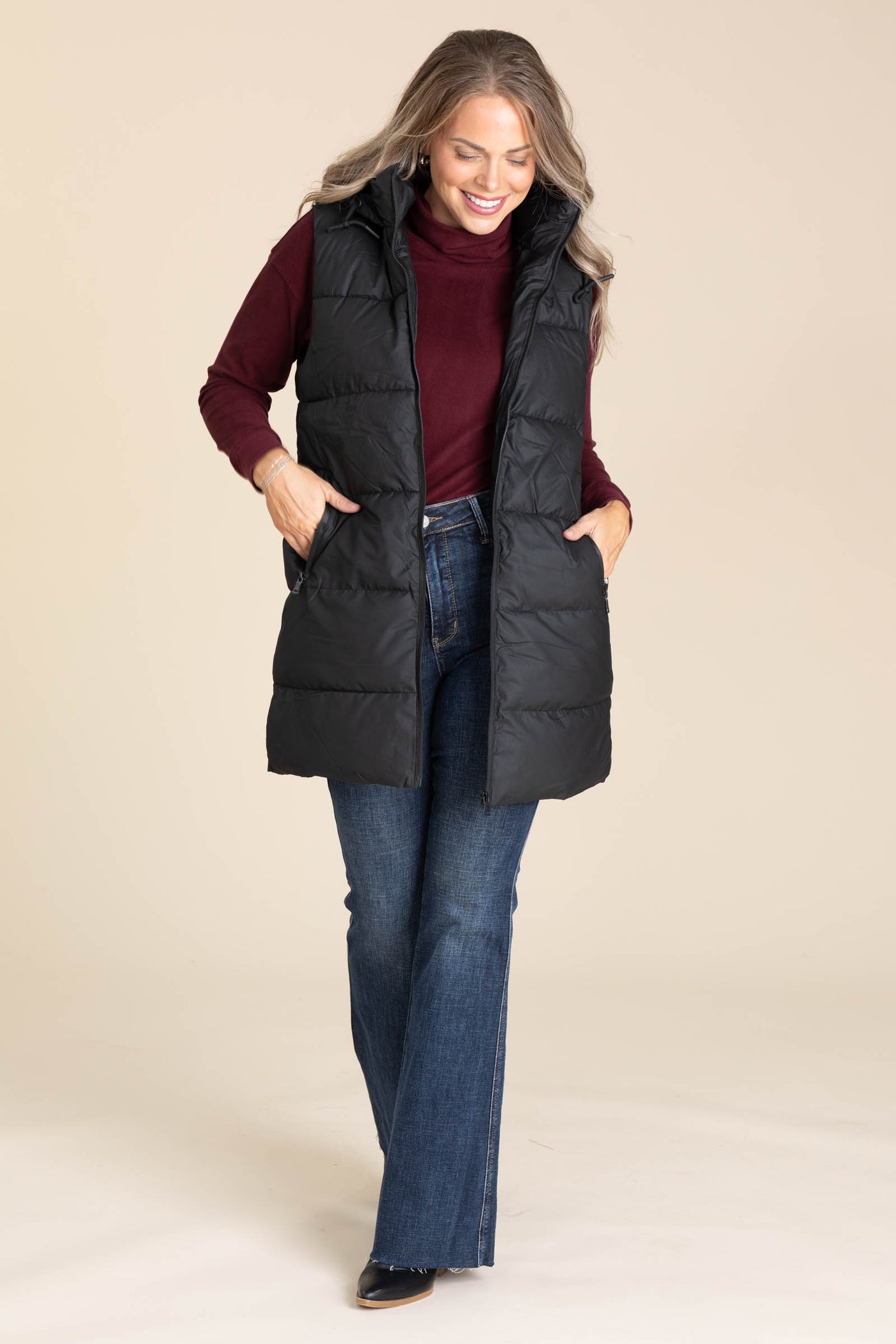 Black Puffer Vest With Hood