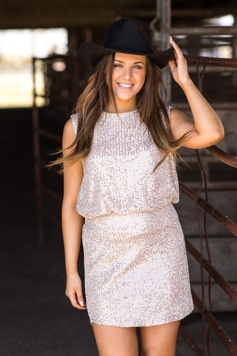 Beige With Silver Sequin Tank and Skirt Set - Filly Flair