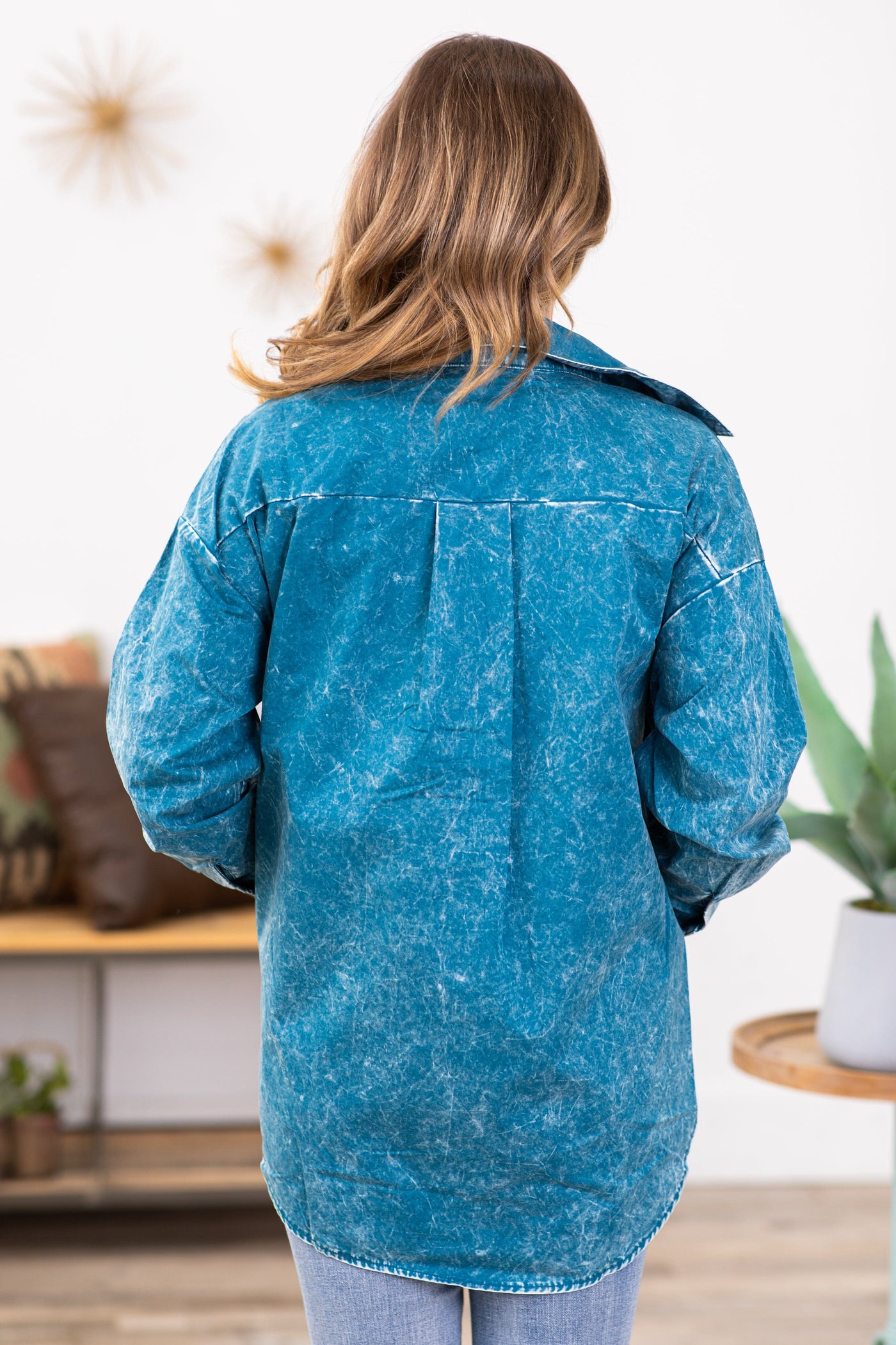 Teal Vintage Washed Shacket - Filly Flair