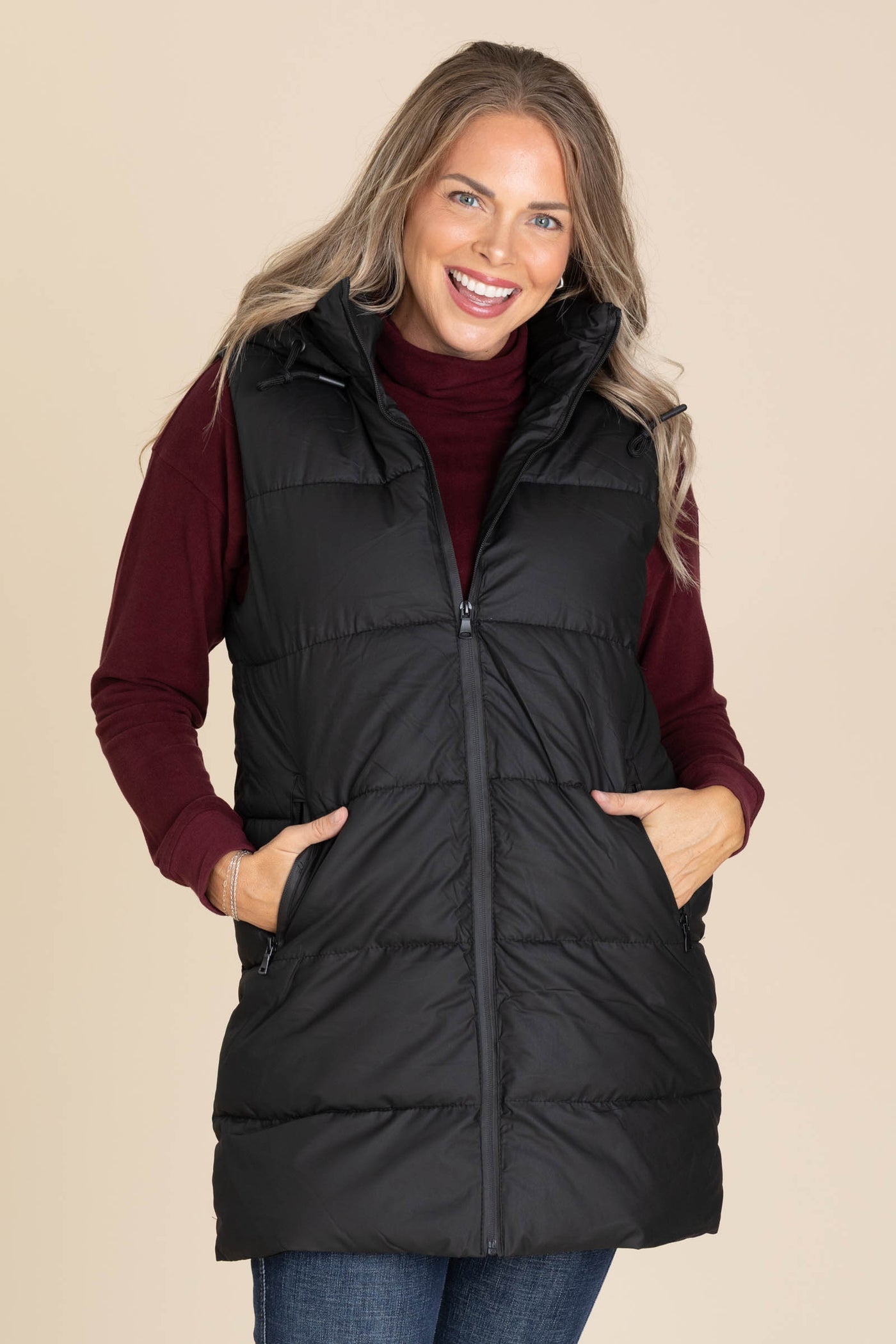 Black Puffer Vest With Hood