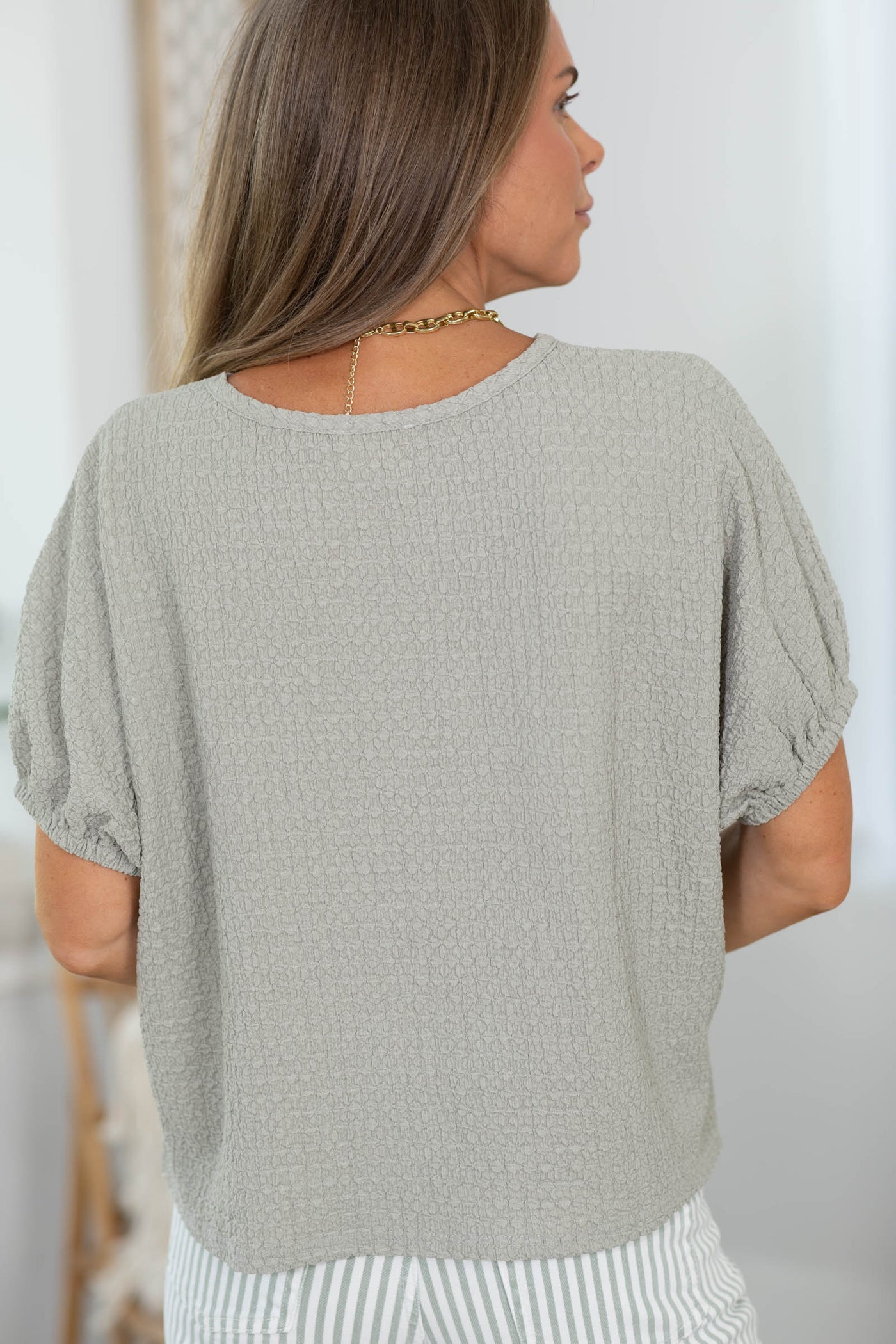 Sage Textured Short Sleeve Knit Top
