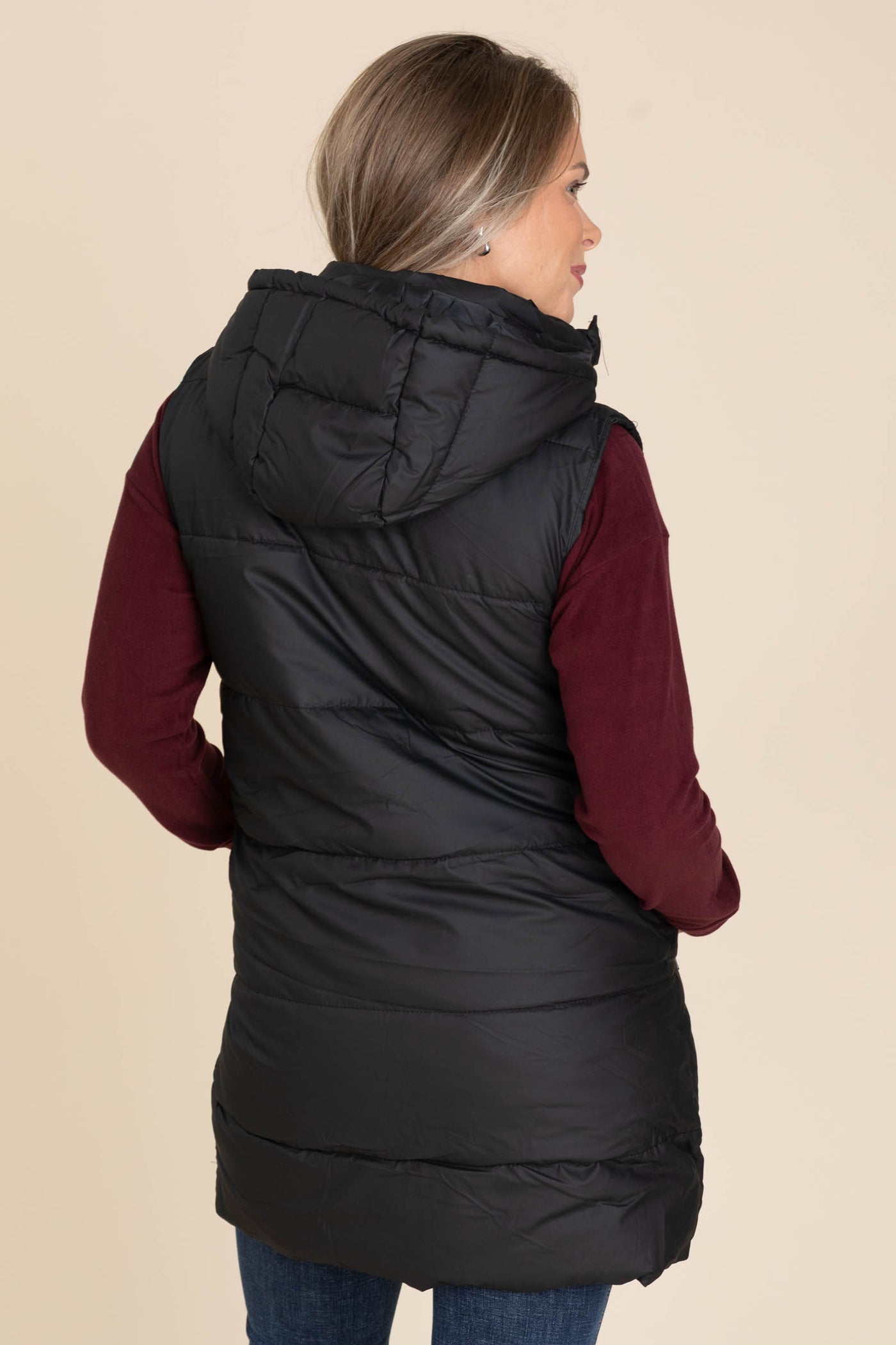 Black Puffer Vest With Hood