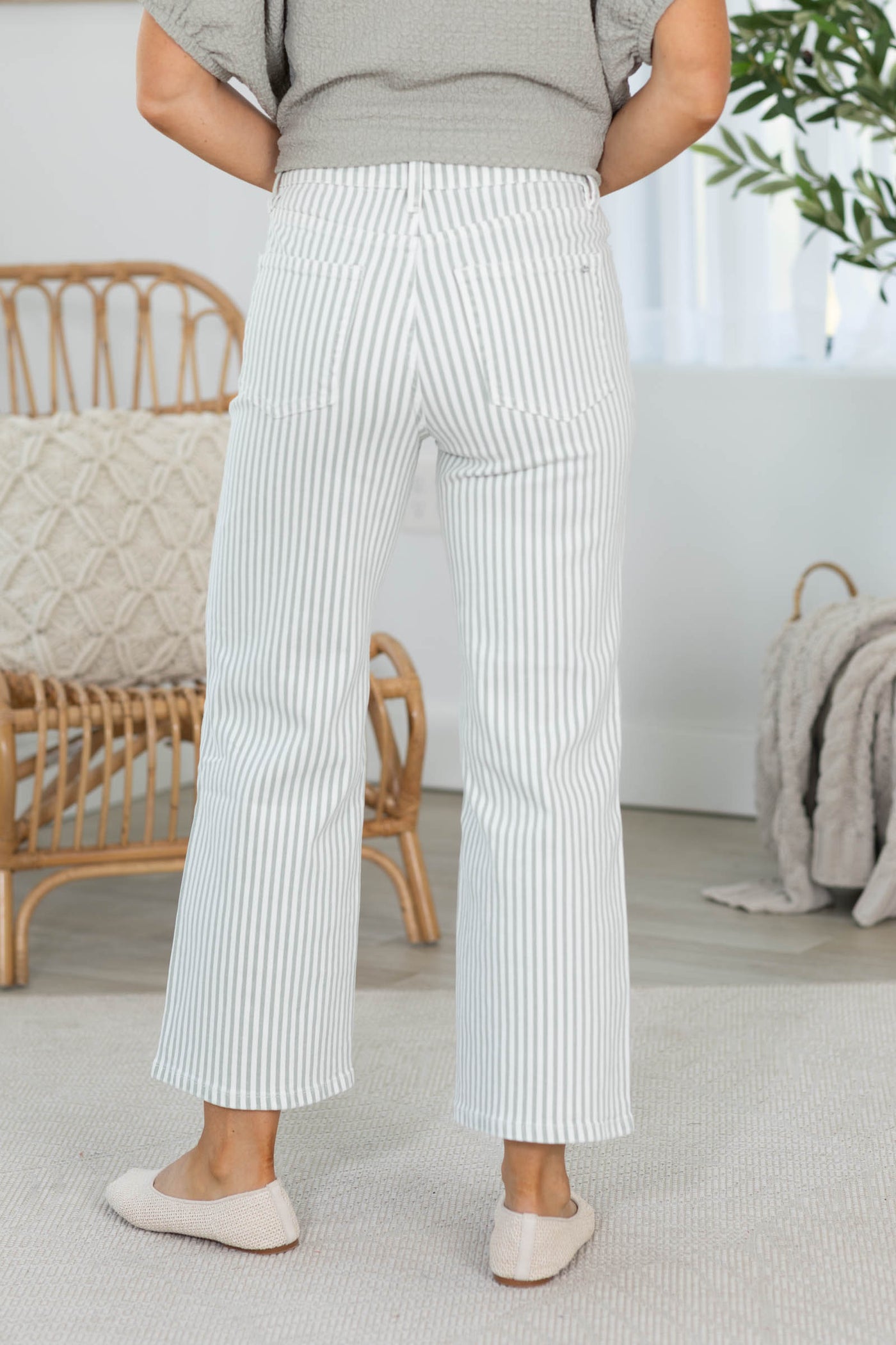 Mica Sage Stripe Wide Leg Cropped Pant