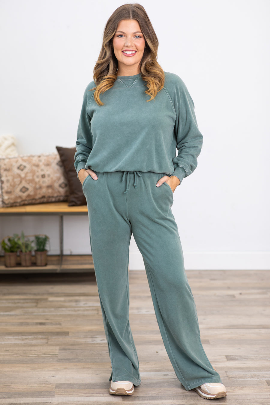 Teal Green Washed Sweatpants