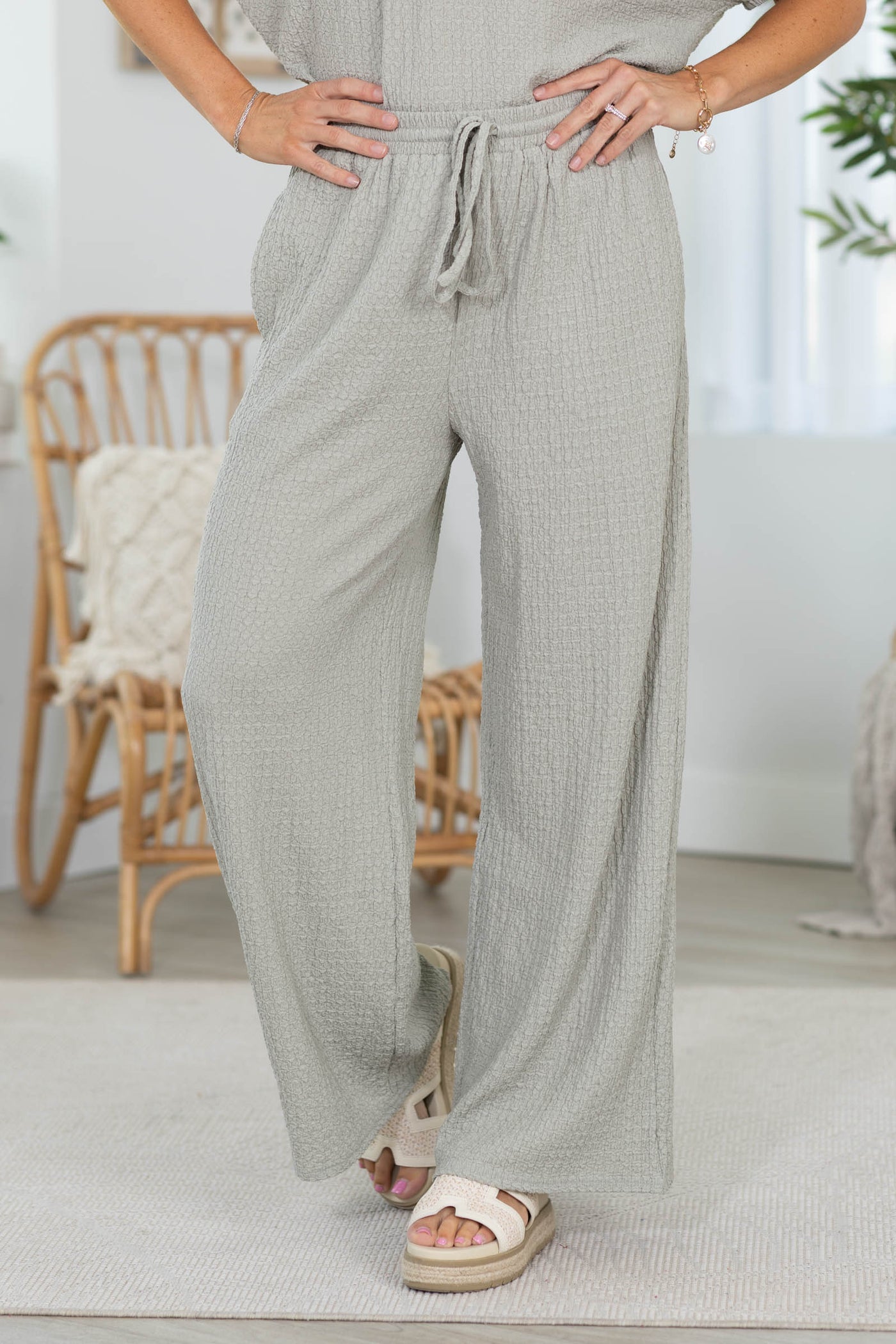 Sage Textured Knit Wide Leg Pants