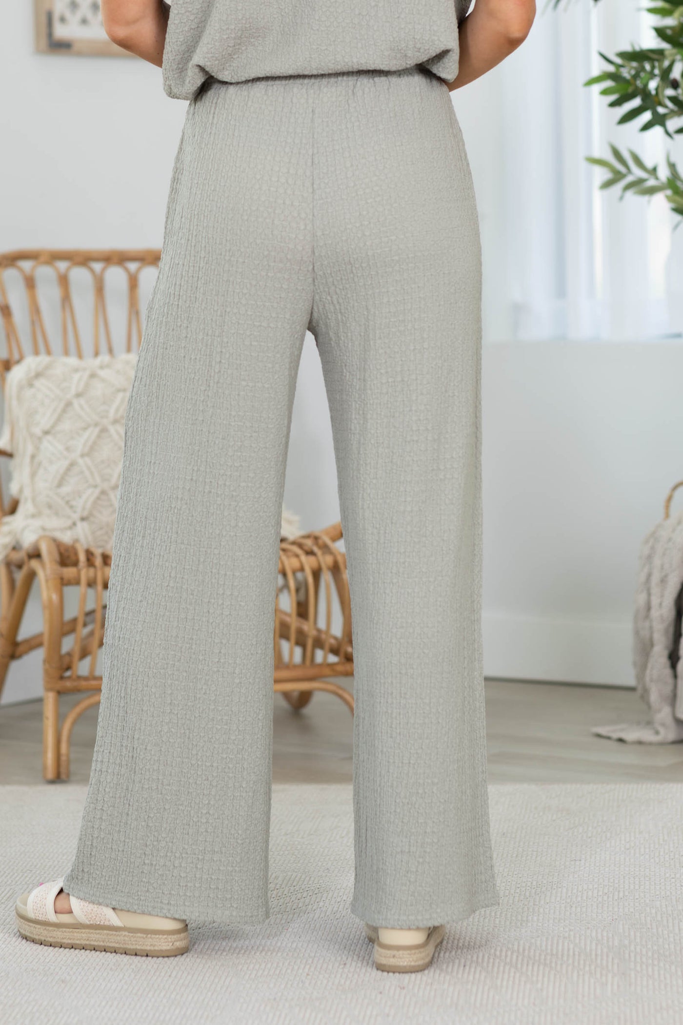 Sage Textured Knit Wide Leg Pants