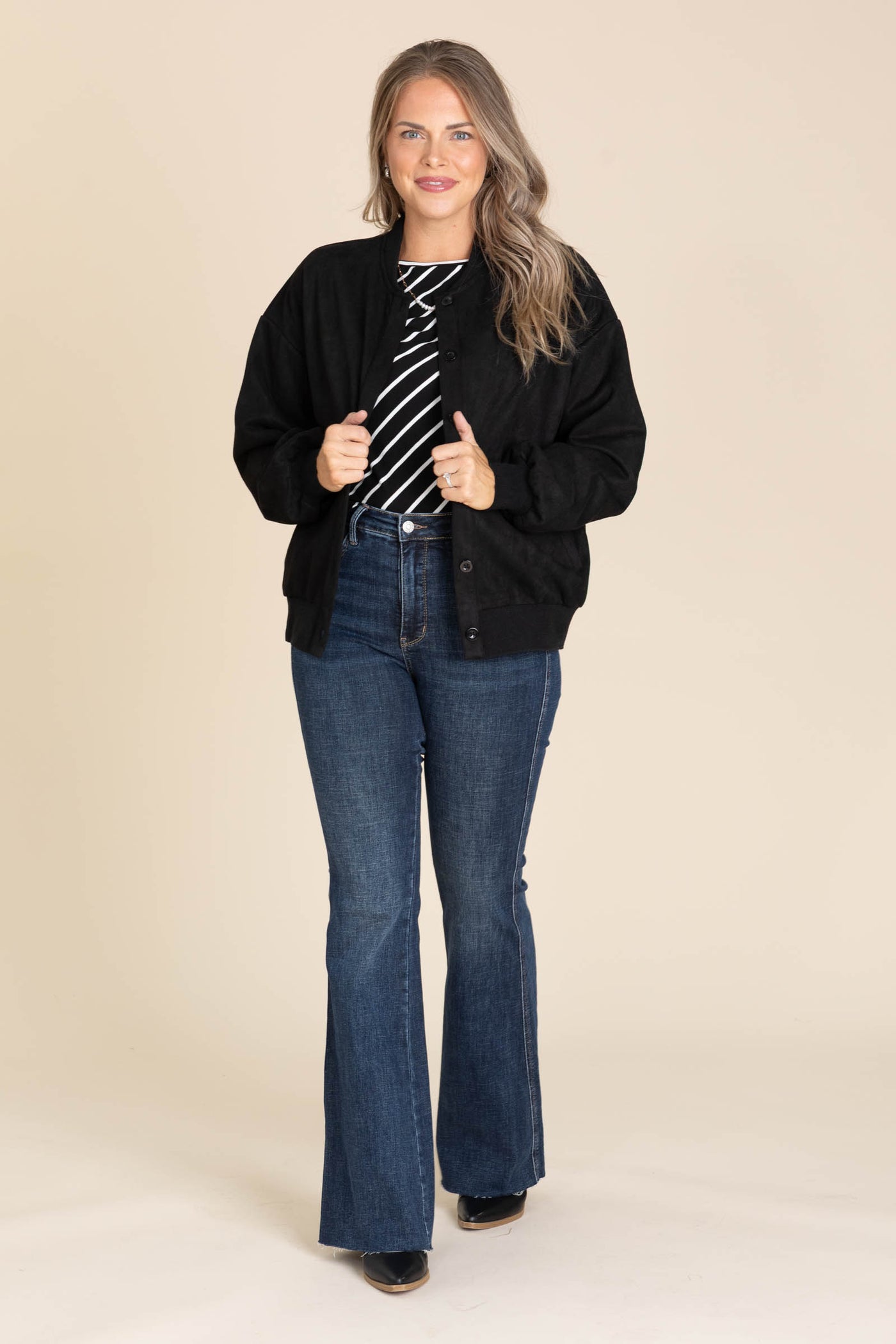 Black Soft Microsuede Bomber Jacket