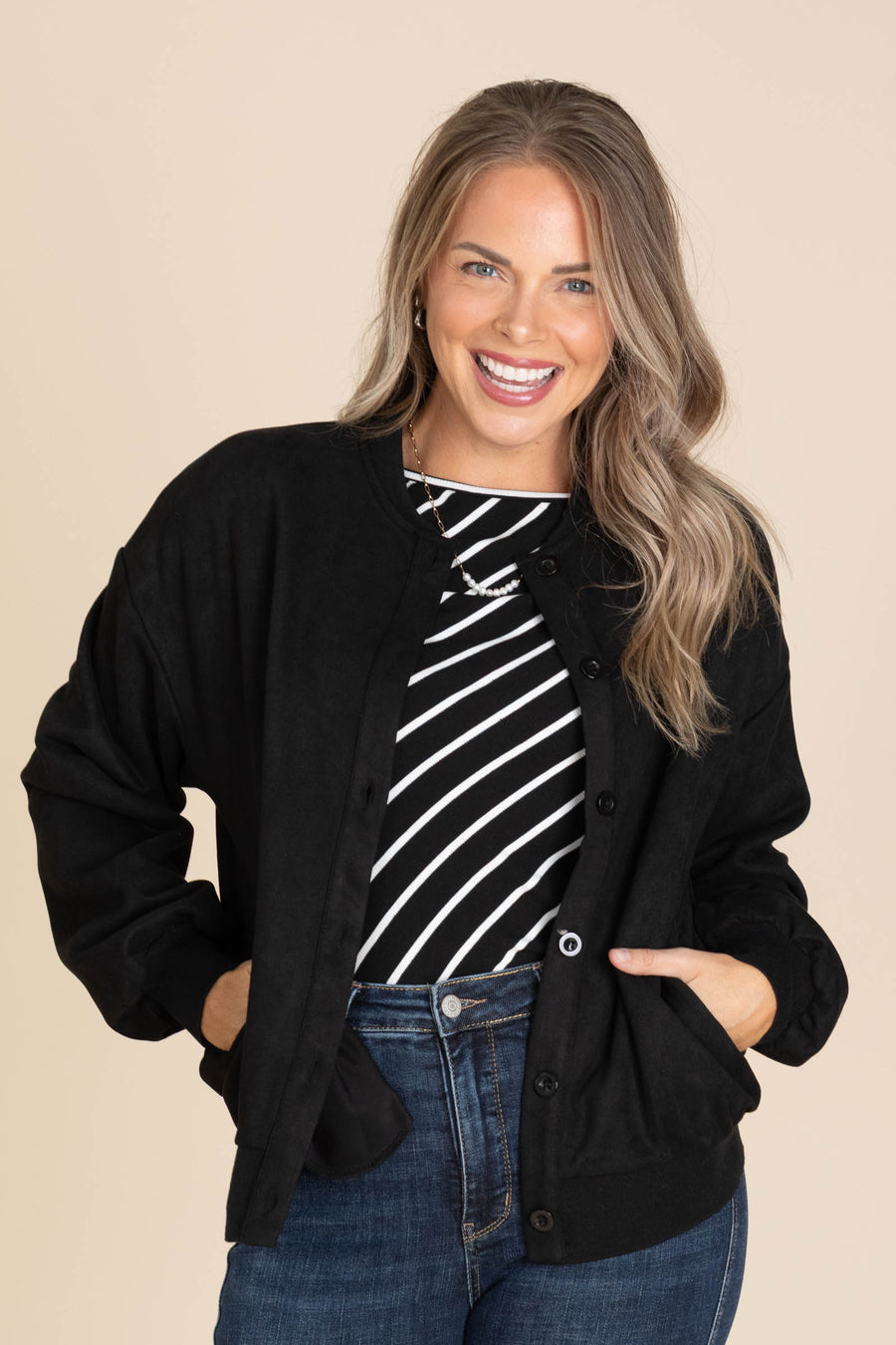 Black Soft Microsuede Bomber Jacket