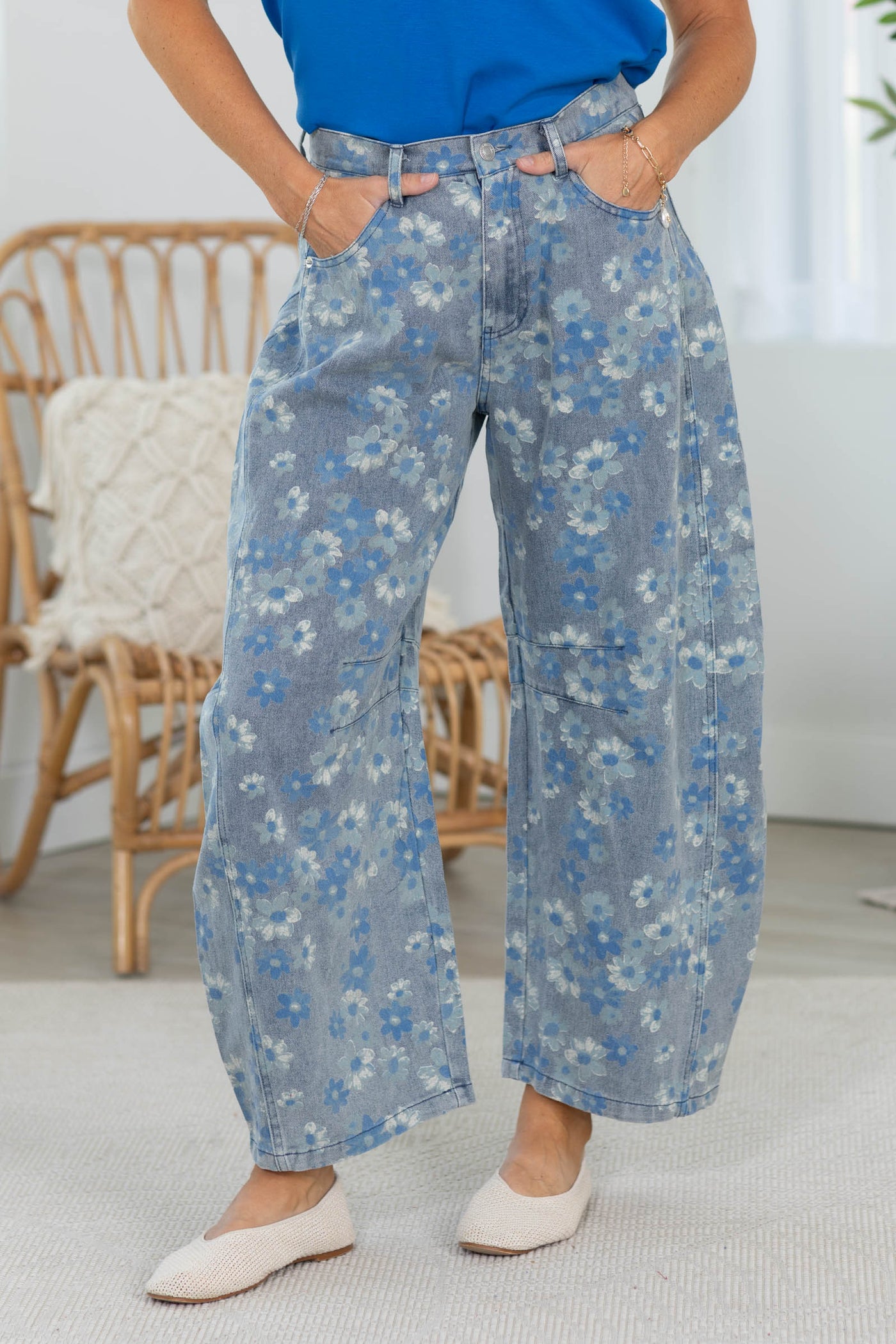 Cotierra Denim Floral Printed Barrel Jeans