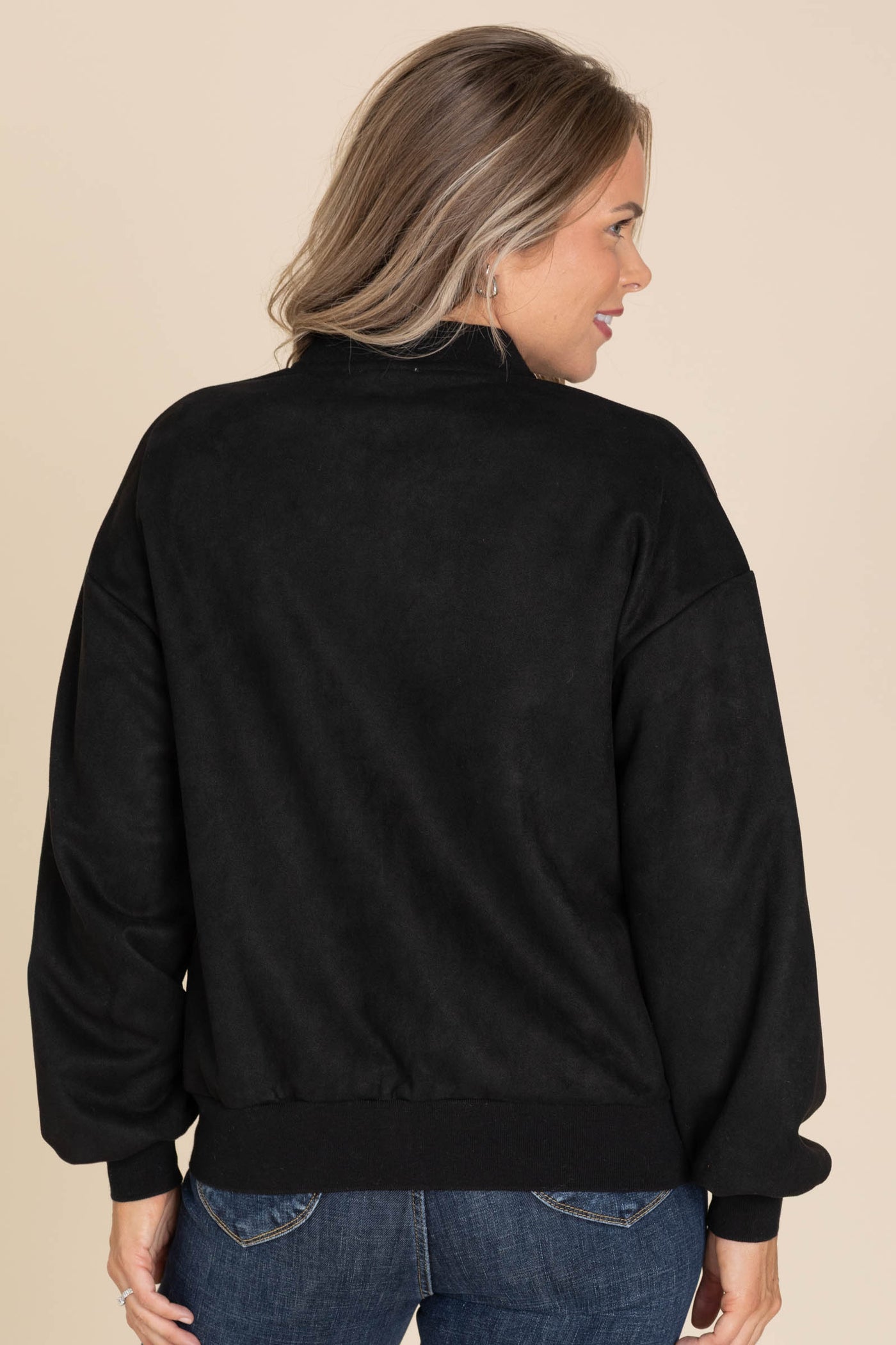 Black Soft Microsuede Bomber Jacket