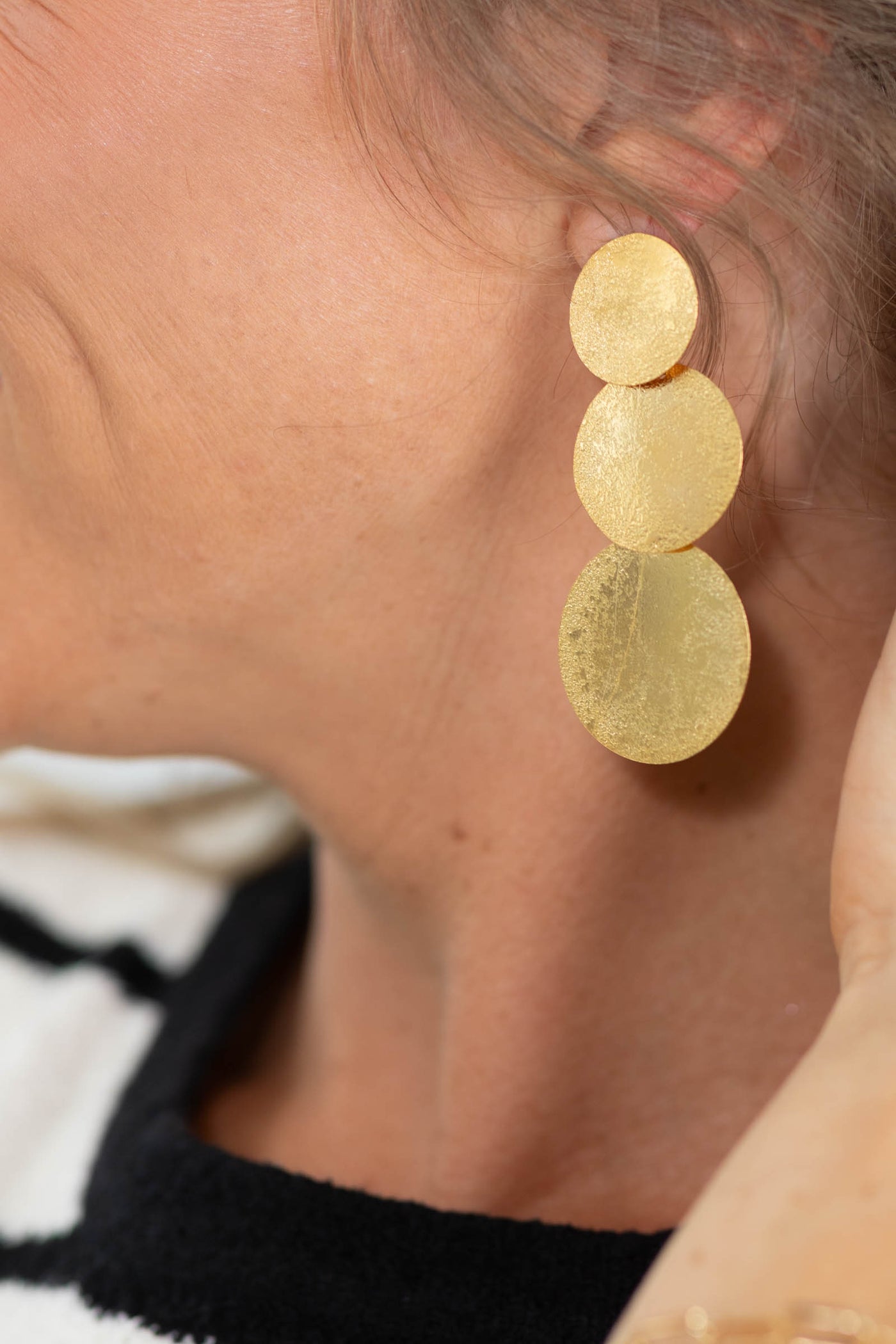 Golden Three Coins Earrings