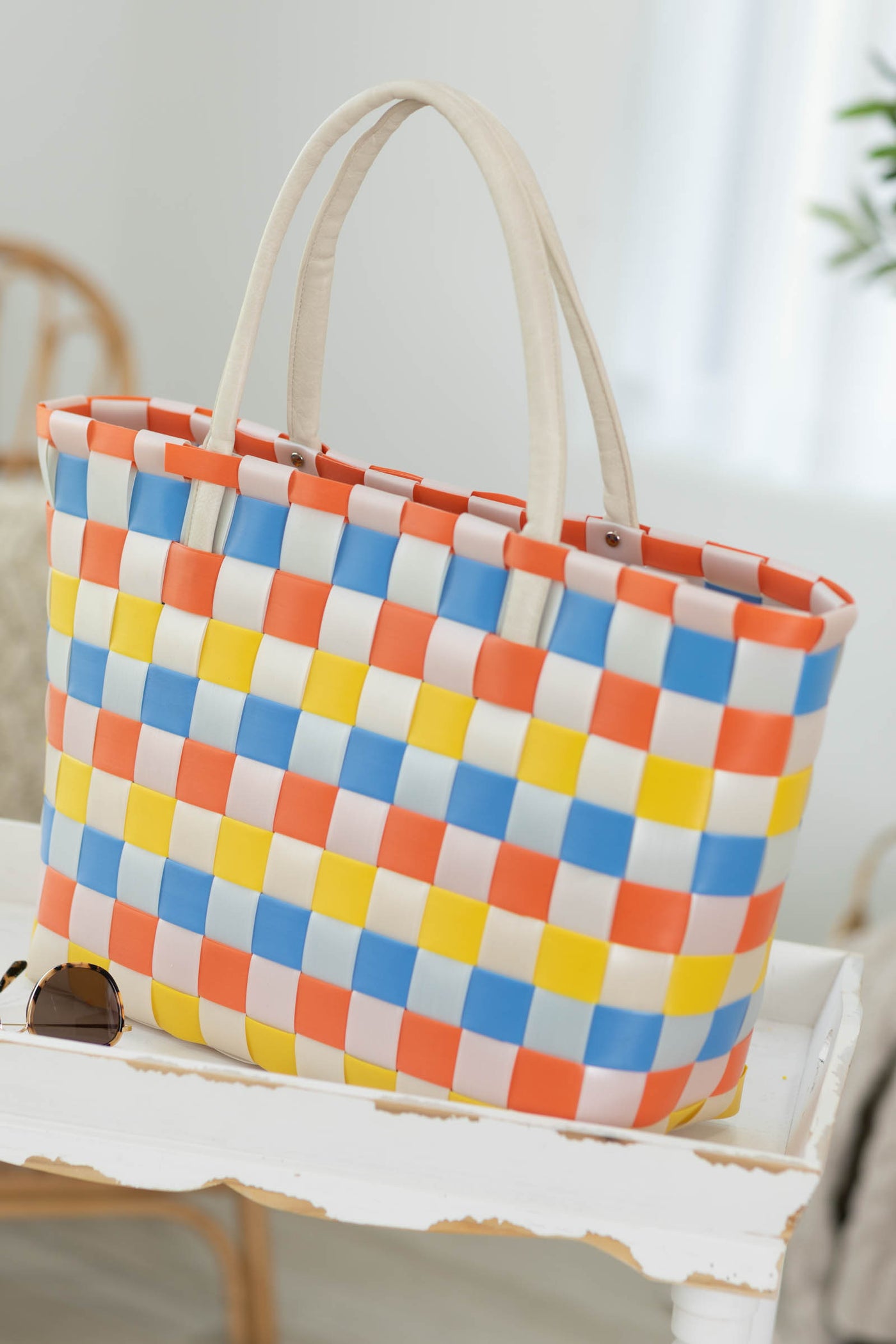 Multicolor Basketweave Tote Bag