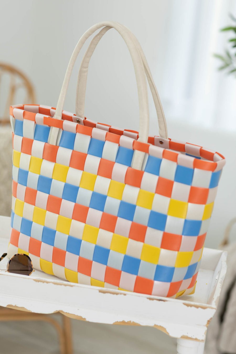 Multicolor Basketweave Tote Bag