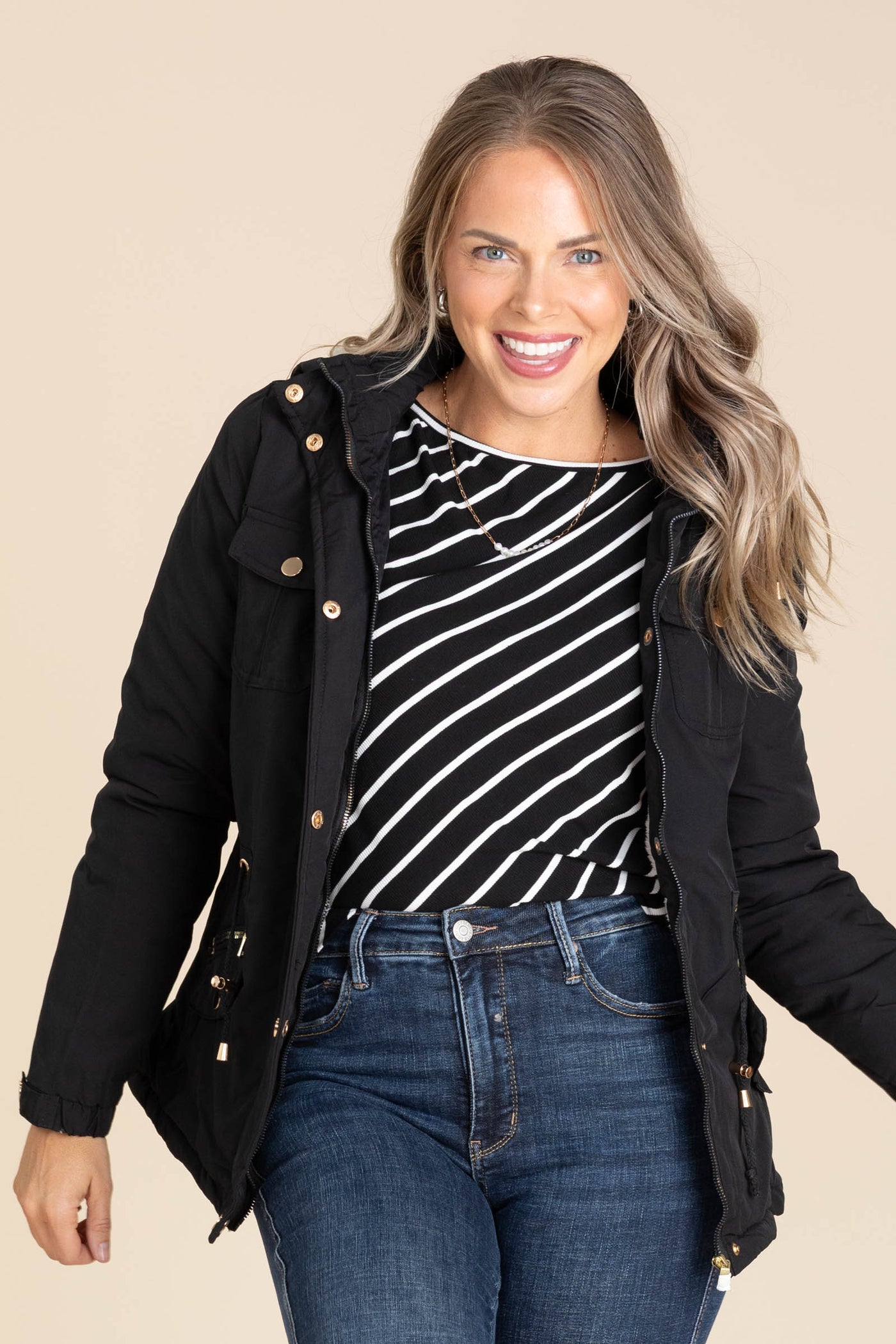 Black Sherpa Lined Hooded Coat