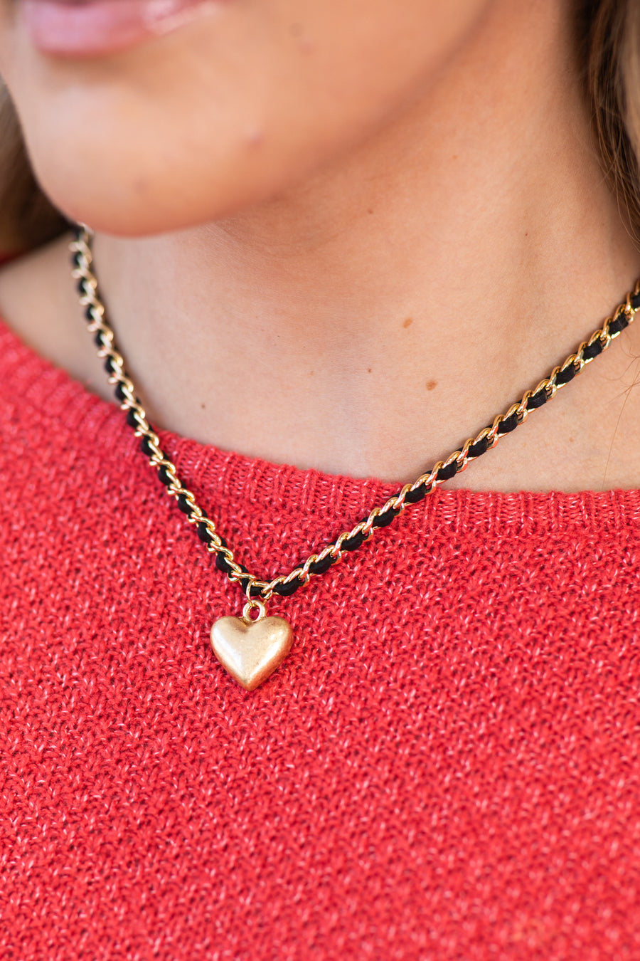 Gold and Black Heart Pendant Necklace